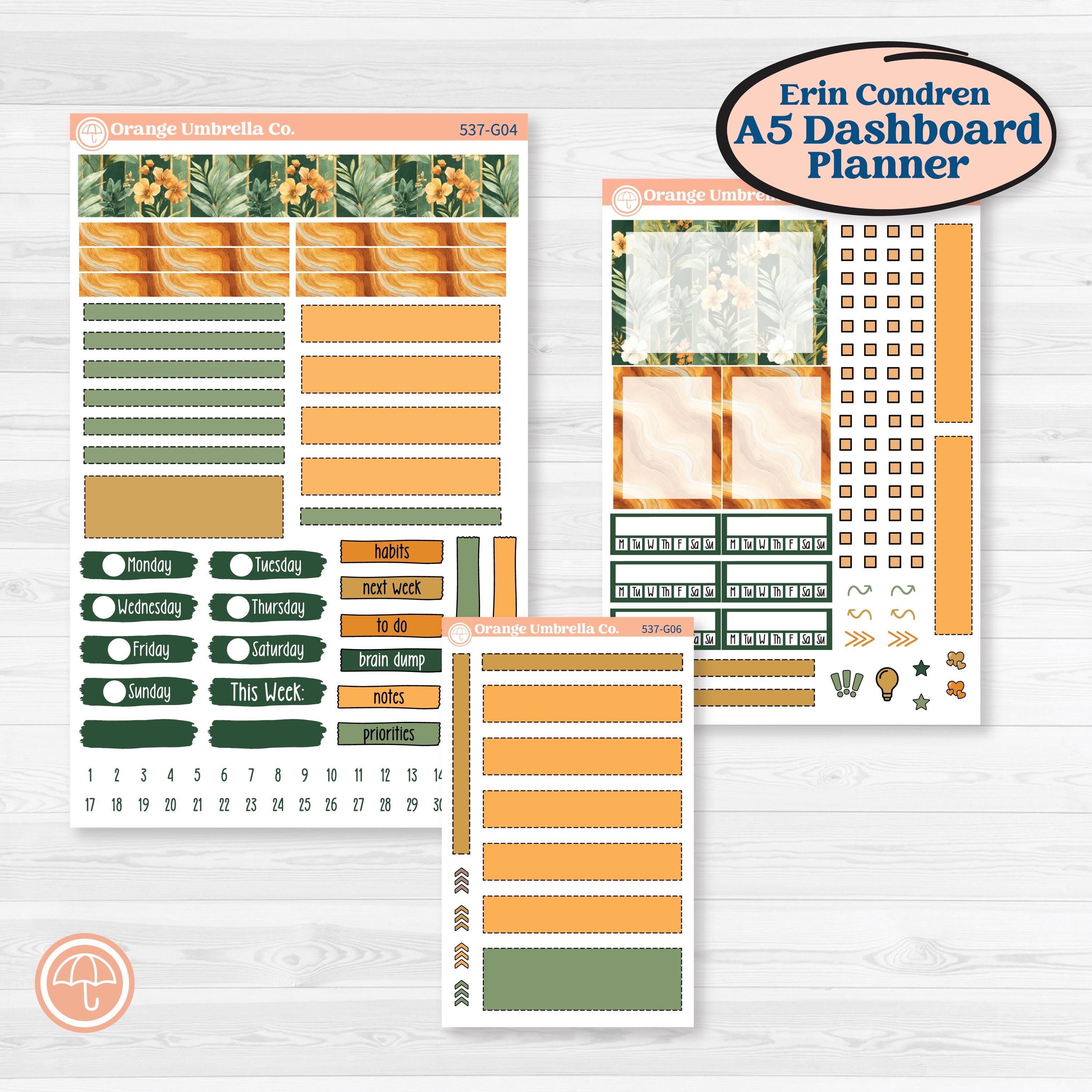 Orange Tropical Kit | Erin Condren A5 Weekly Dashboard Planner Kit Stickers | Valencia | KIT-537-G4
