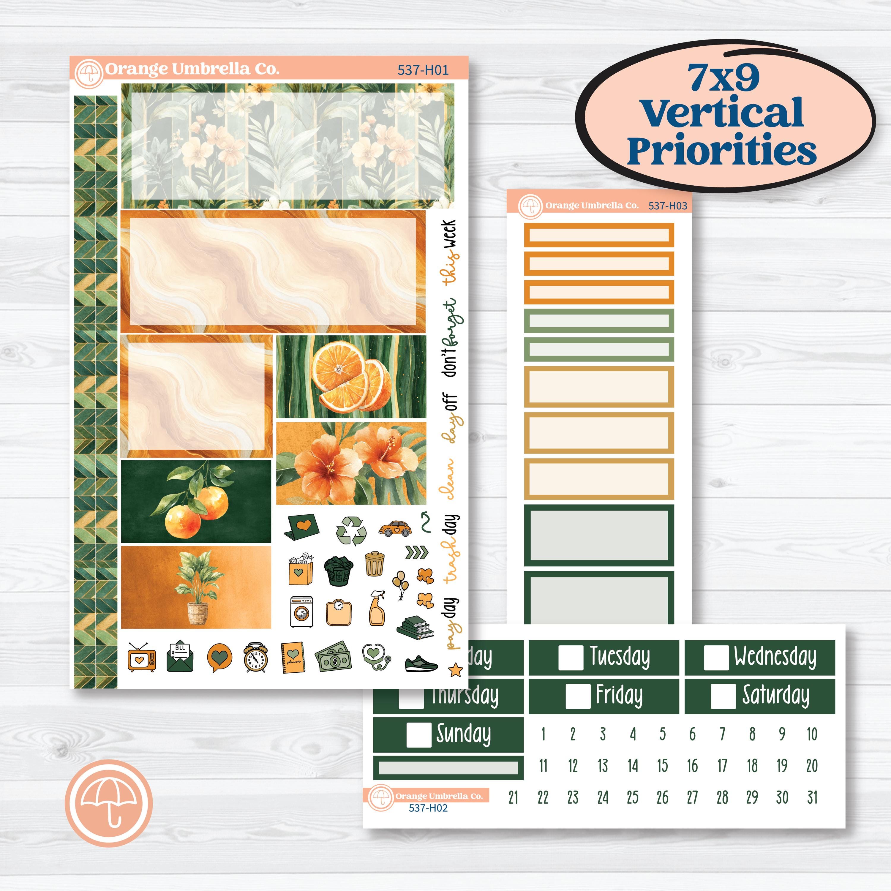 Orange Tropical Kit | Plum Vertical Priorities 7x9 Planner Kit Stickers | Valencia | KIT-537-H