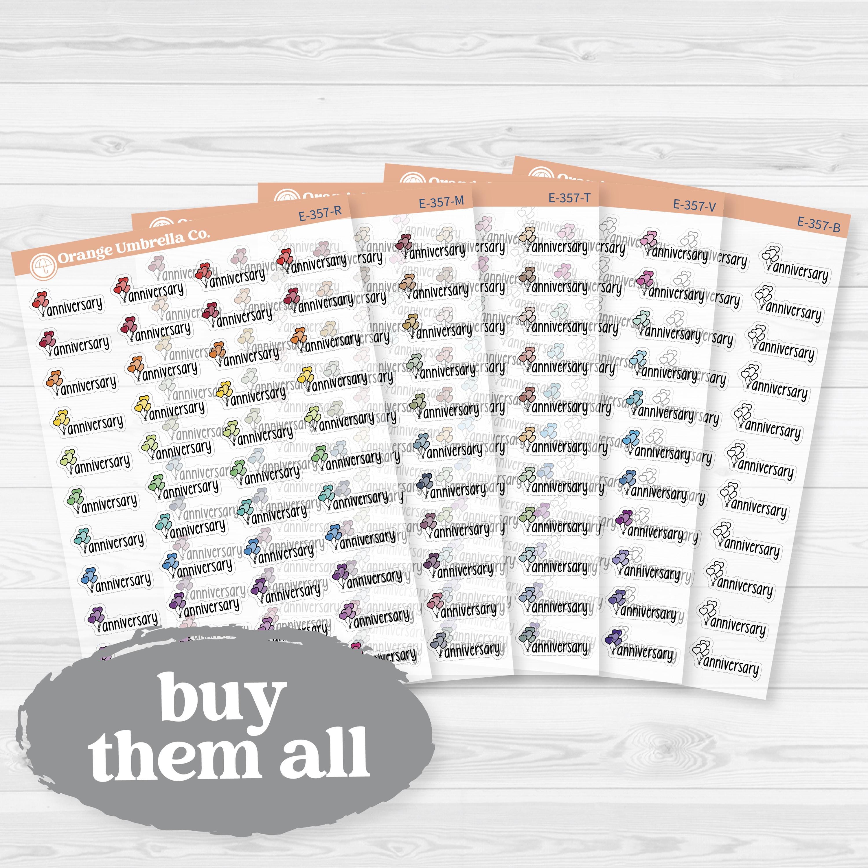 Anniversary Clear Matte Stickers | Doodled Event Planner Stickers | F18 | E-357-CM