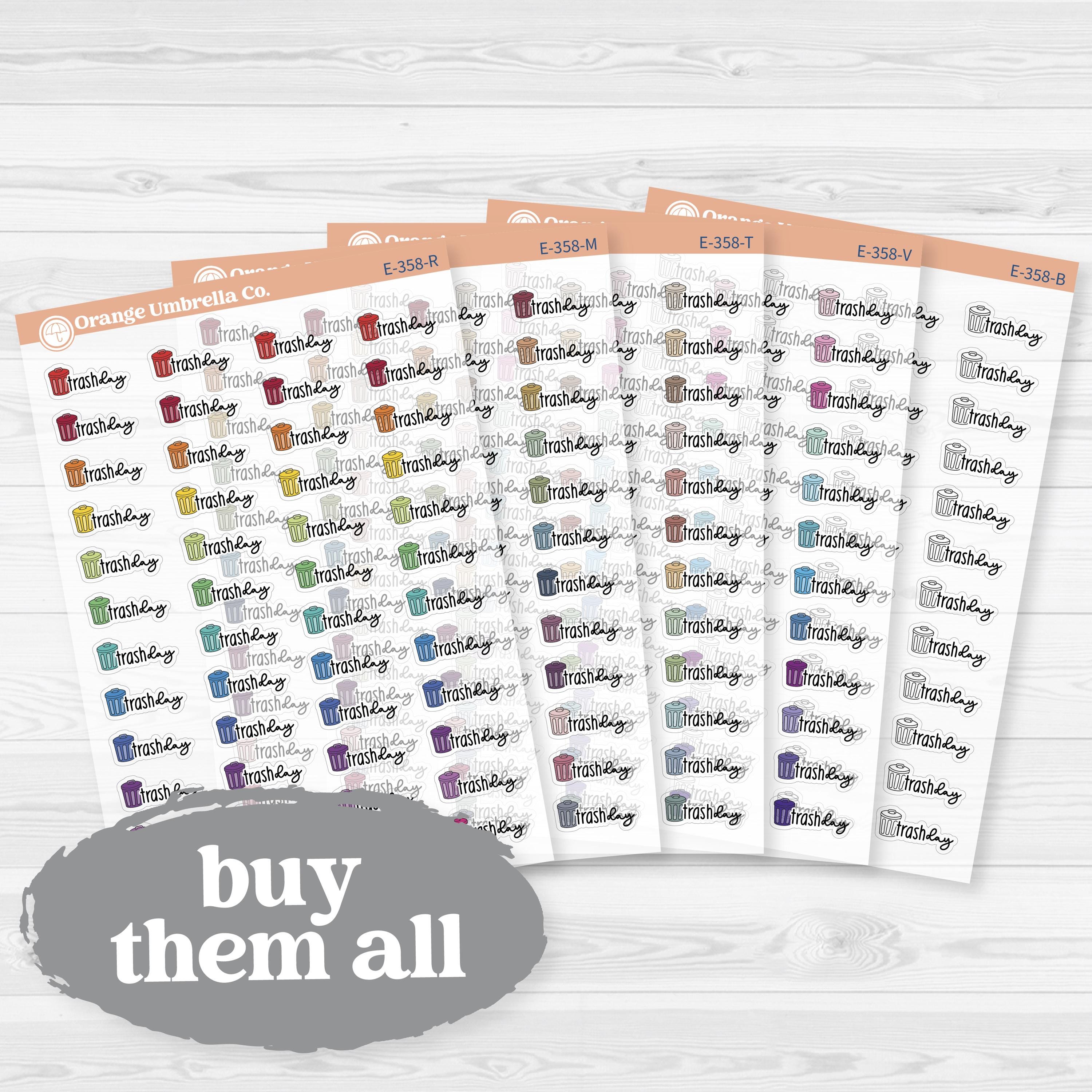 Trash Day Clear Matte Stickers | Doodled Event Planner Stickers | F18 | E-358-CM