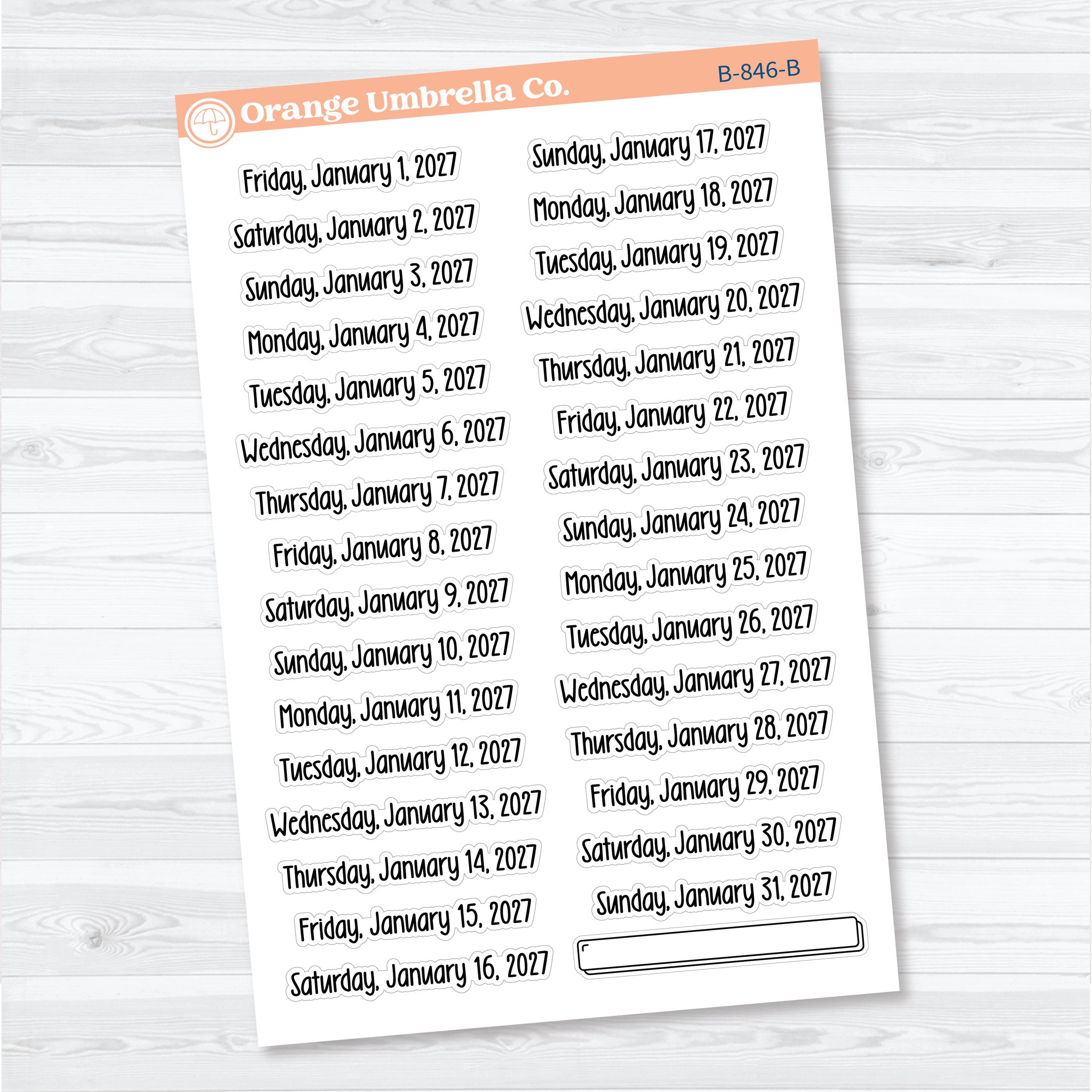 Dates of the Month 2027 | January-June Planner Stickers | F18 | B-846-851-B