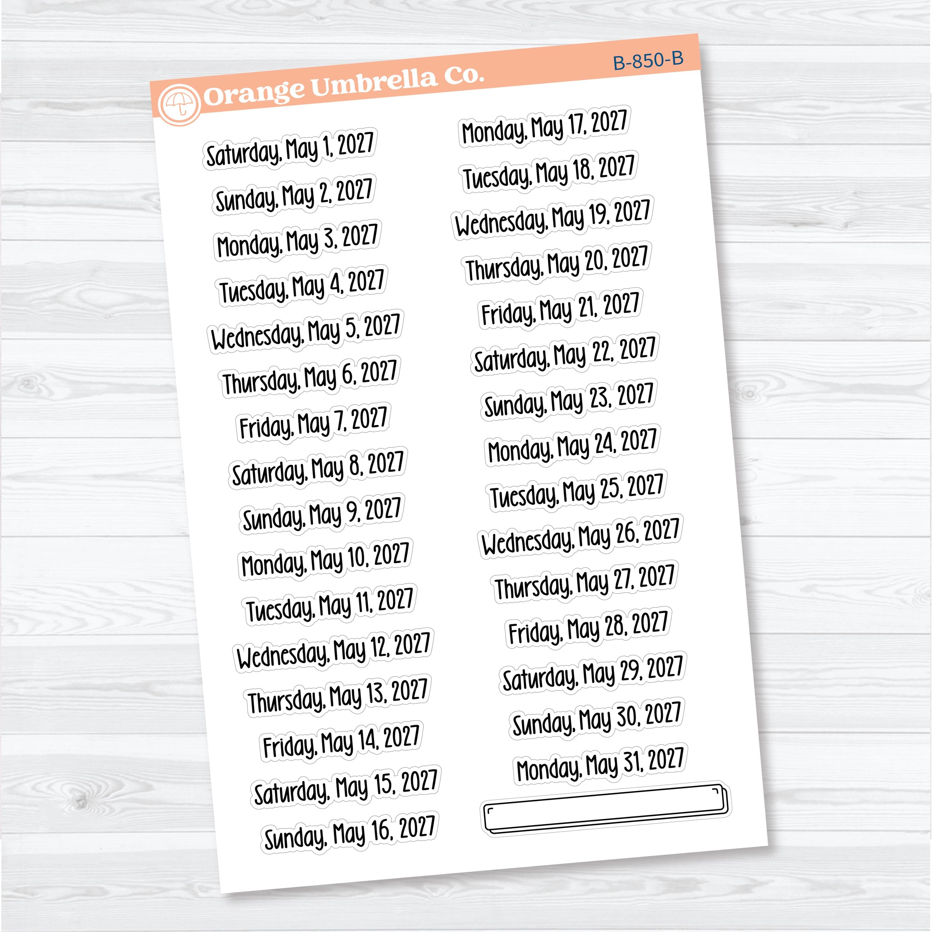 Dates of the Month 2027 | January-June Planner Stickers | F18 | B-846-851-B