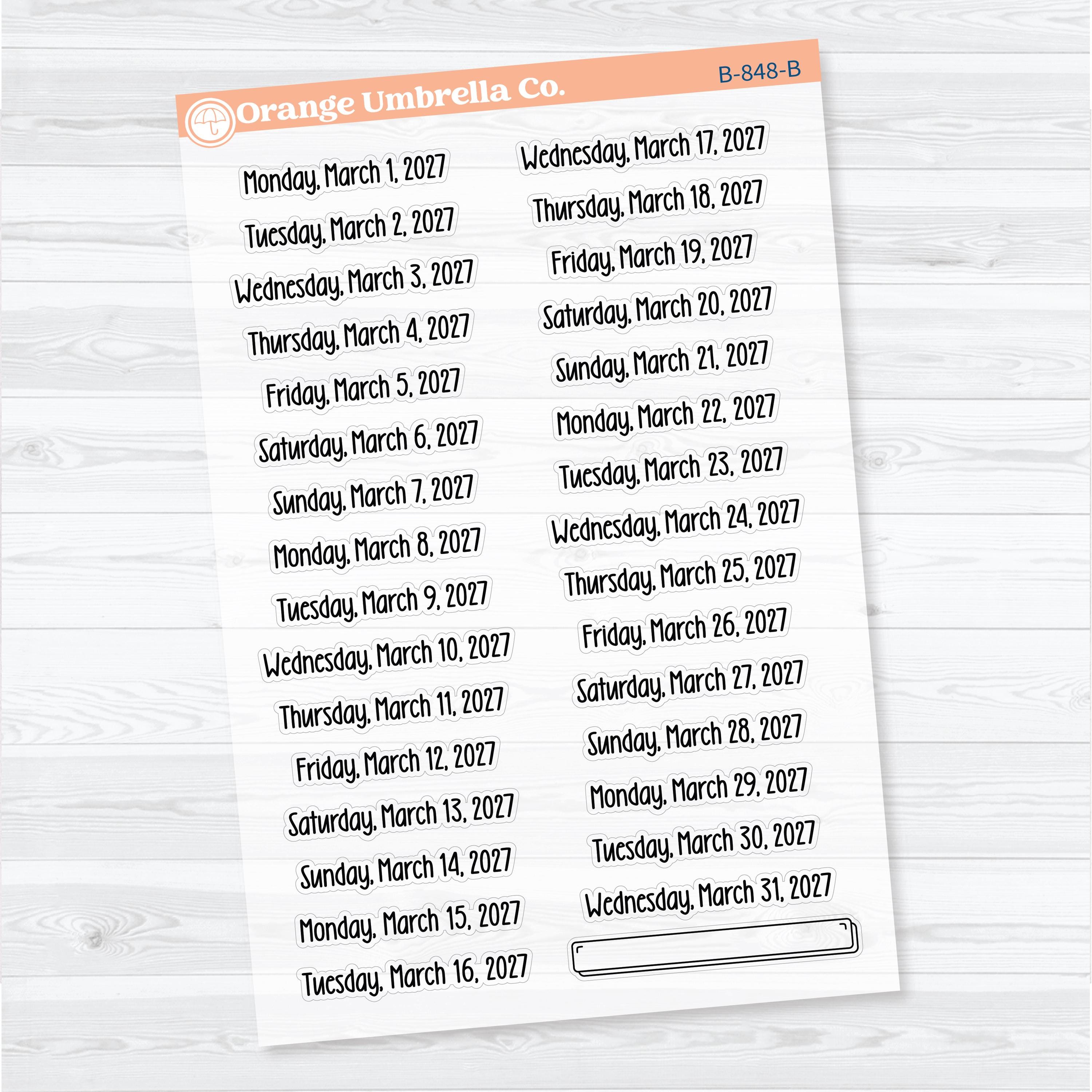 Dates of the Month 2027 Clear Matte | January-June Planner Stickers | F18 | B-846-851-BCM