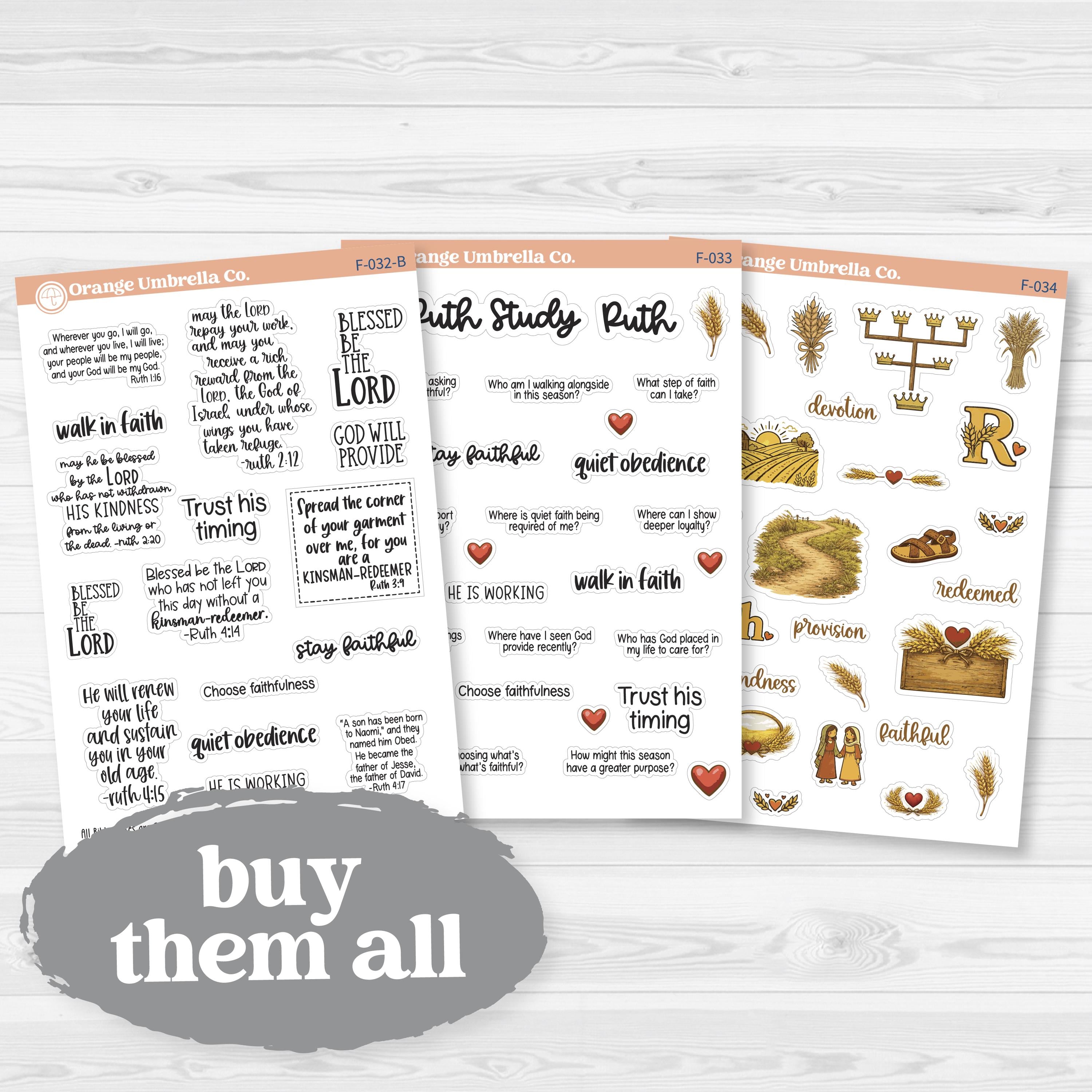 Ruth Bible Study Faith-Based Planner & Bible Journaling Stickers F-032-F-034