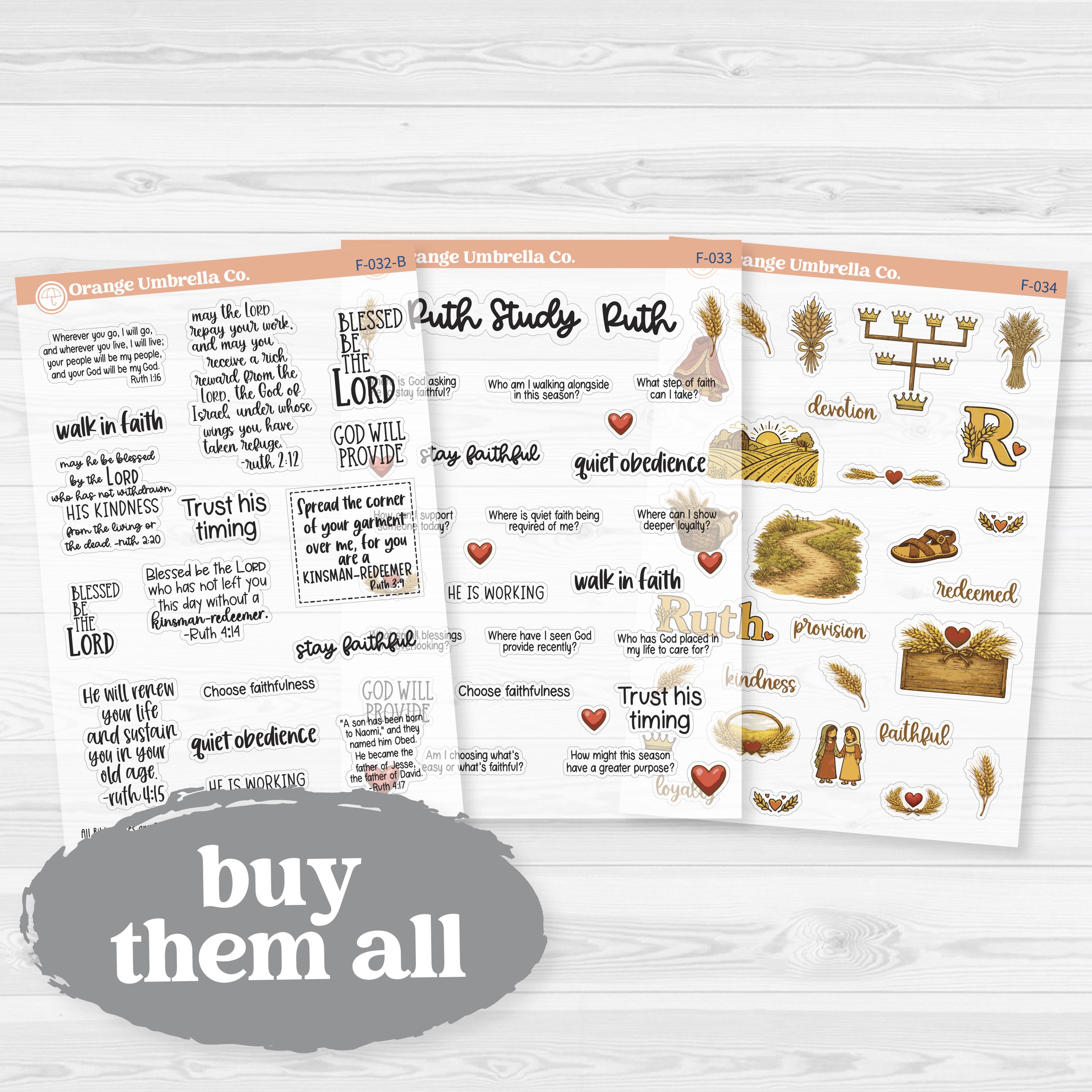 Ruth Bible Study Clear Matte Faith-Based Planner & Bible Journaling Stickers | F-032-F-034-CM