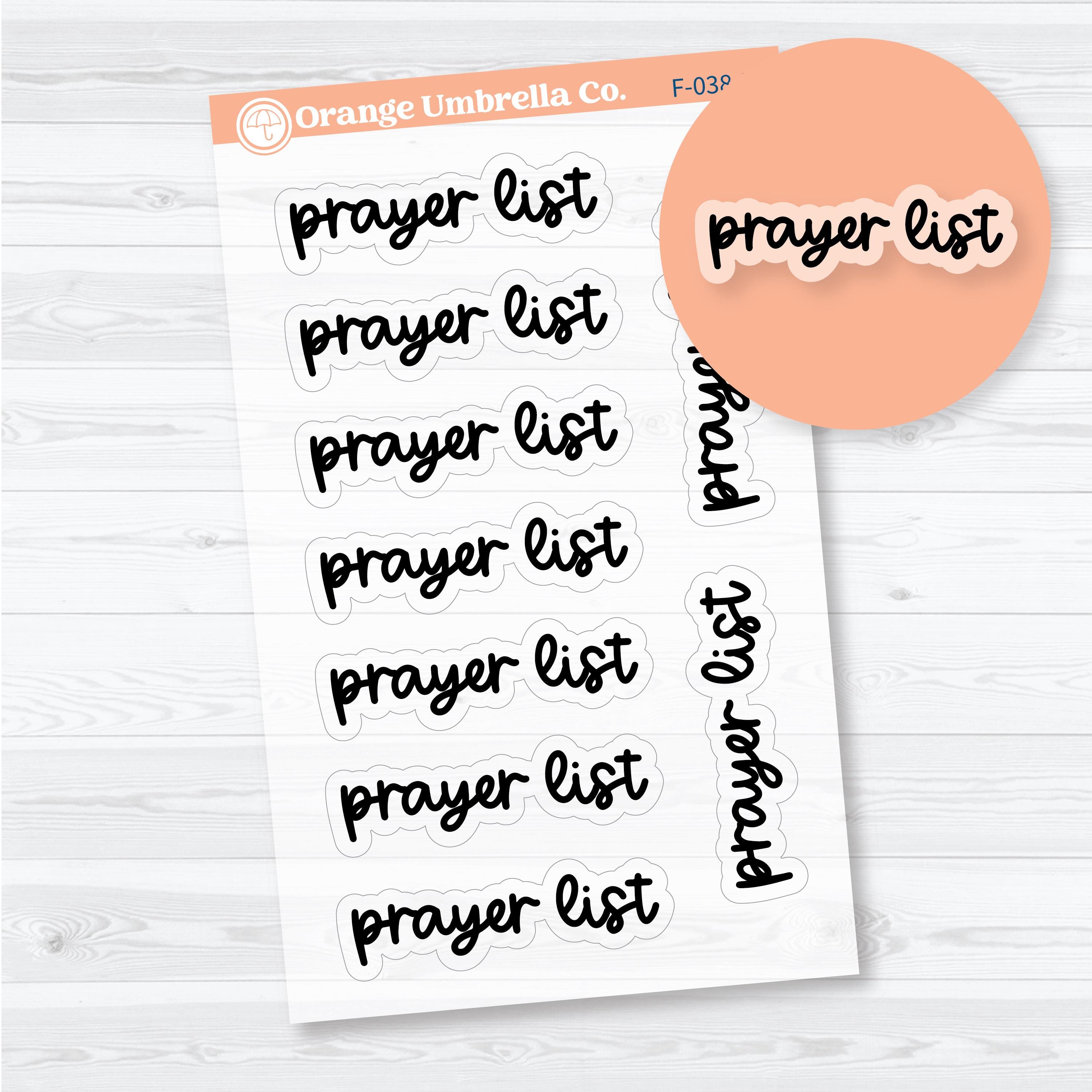 Prayer List Header Script Clear Matte | Faith-Based Planner & Bible Journaling Stickers | F-038-BCM