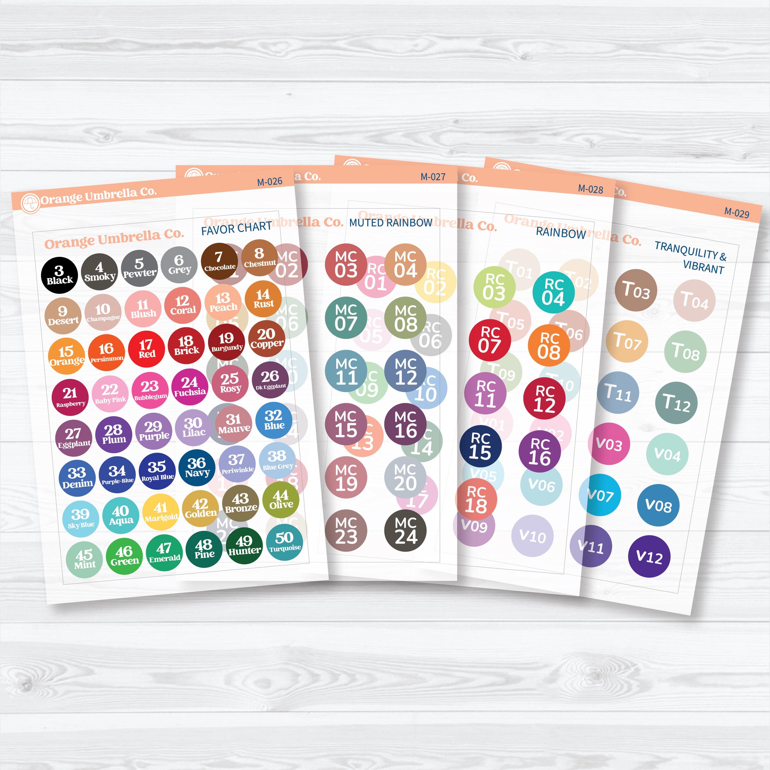 Clear Matte Planner Sticker Color Charts & Reference Guide | Script Color Planning Tool | M-026-029-CM