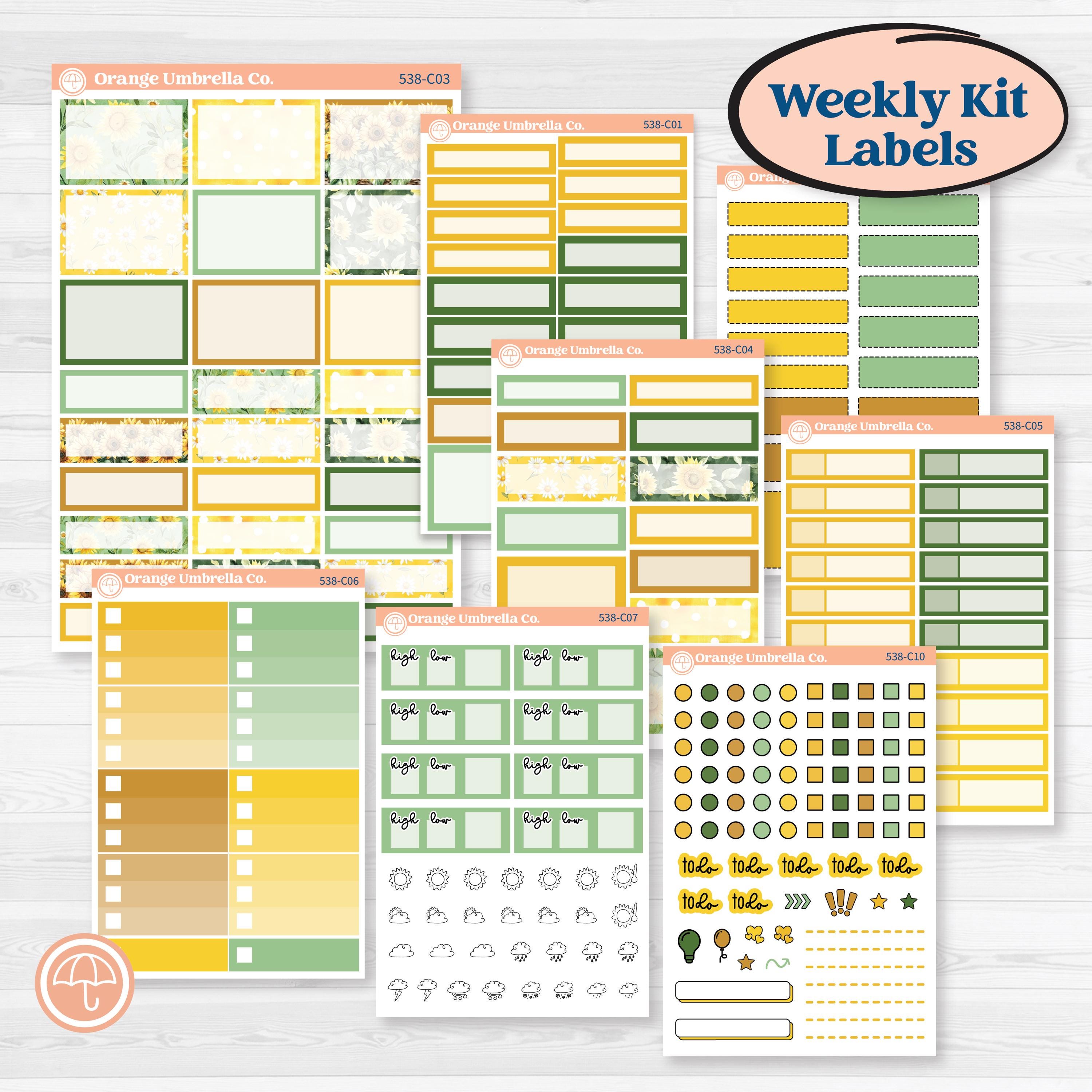 Sunflower Cottage | Weekly Add-On Labels Planner Kit Stickers | Sun Blooms | KIT-538-C
