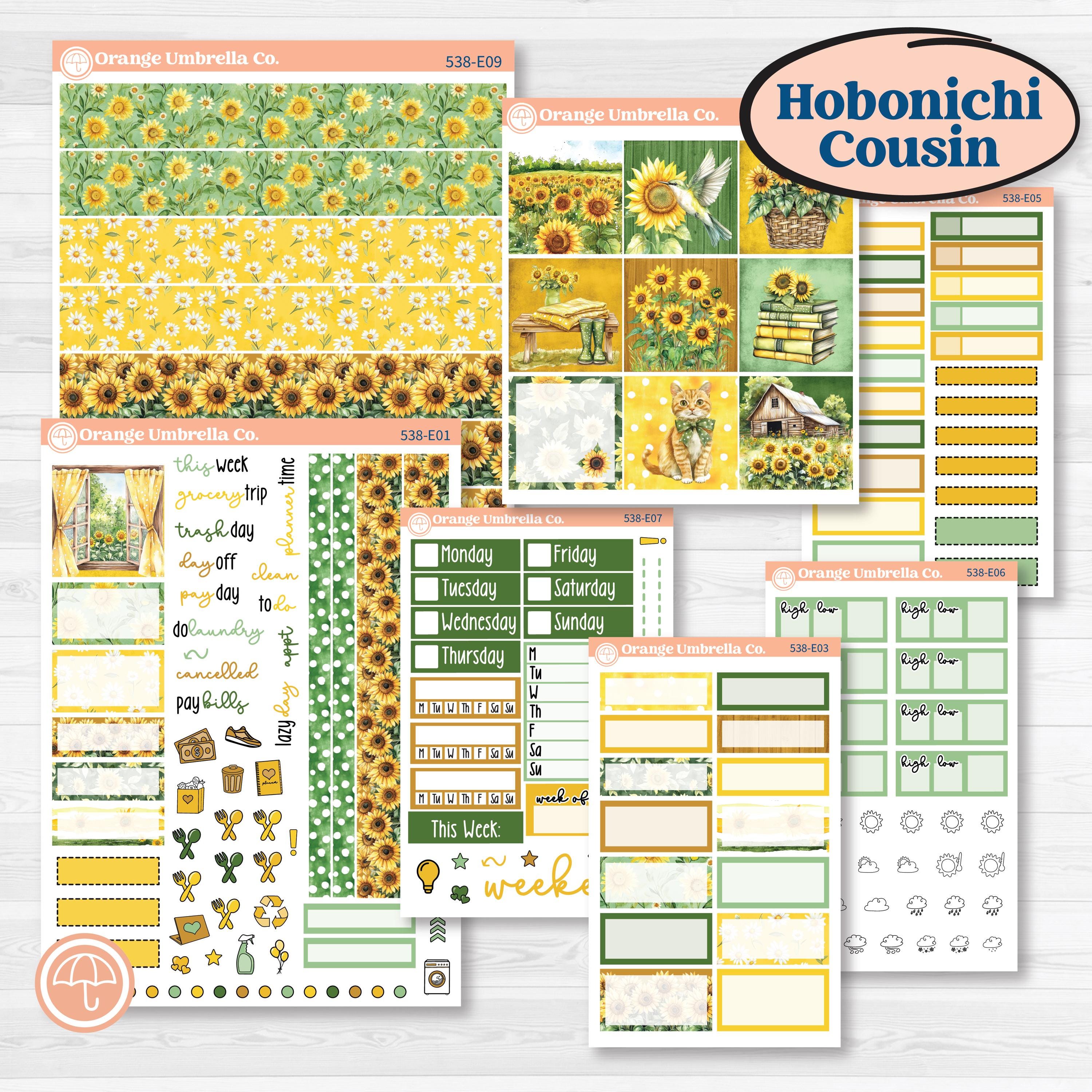 Sunflower Cottage | Hobonichi Cousin Weekly & Daily Planner Kit Stickers | Sun Blooms | KIT-538-E