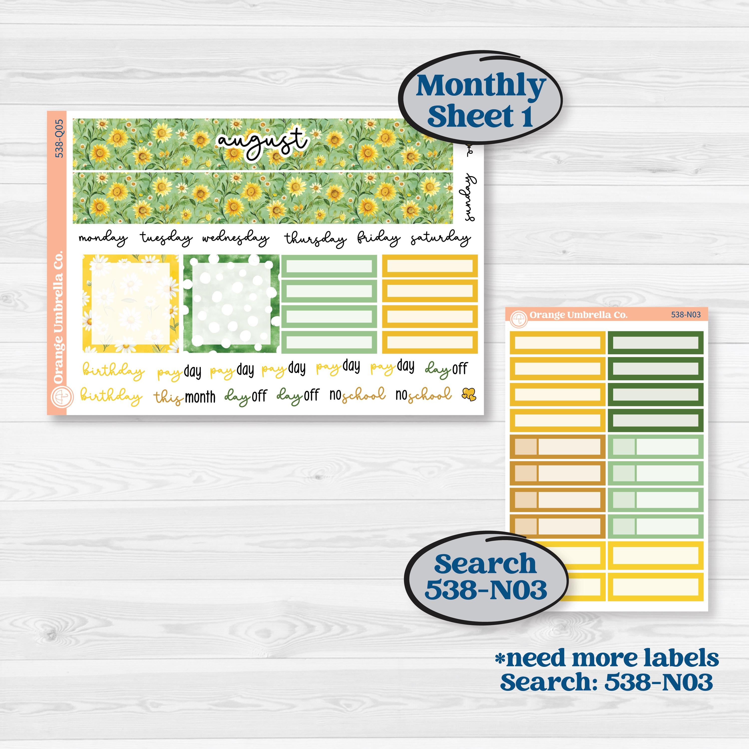 Sunflower Cottage | 7x9 Plum Monthly & Dashboard Planner Kit Stickers | Sun Blooms | KIT-538-Q