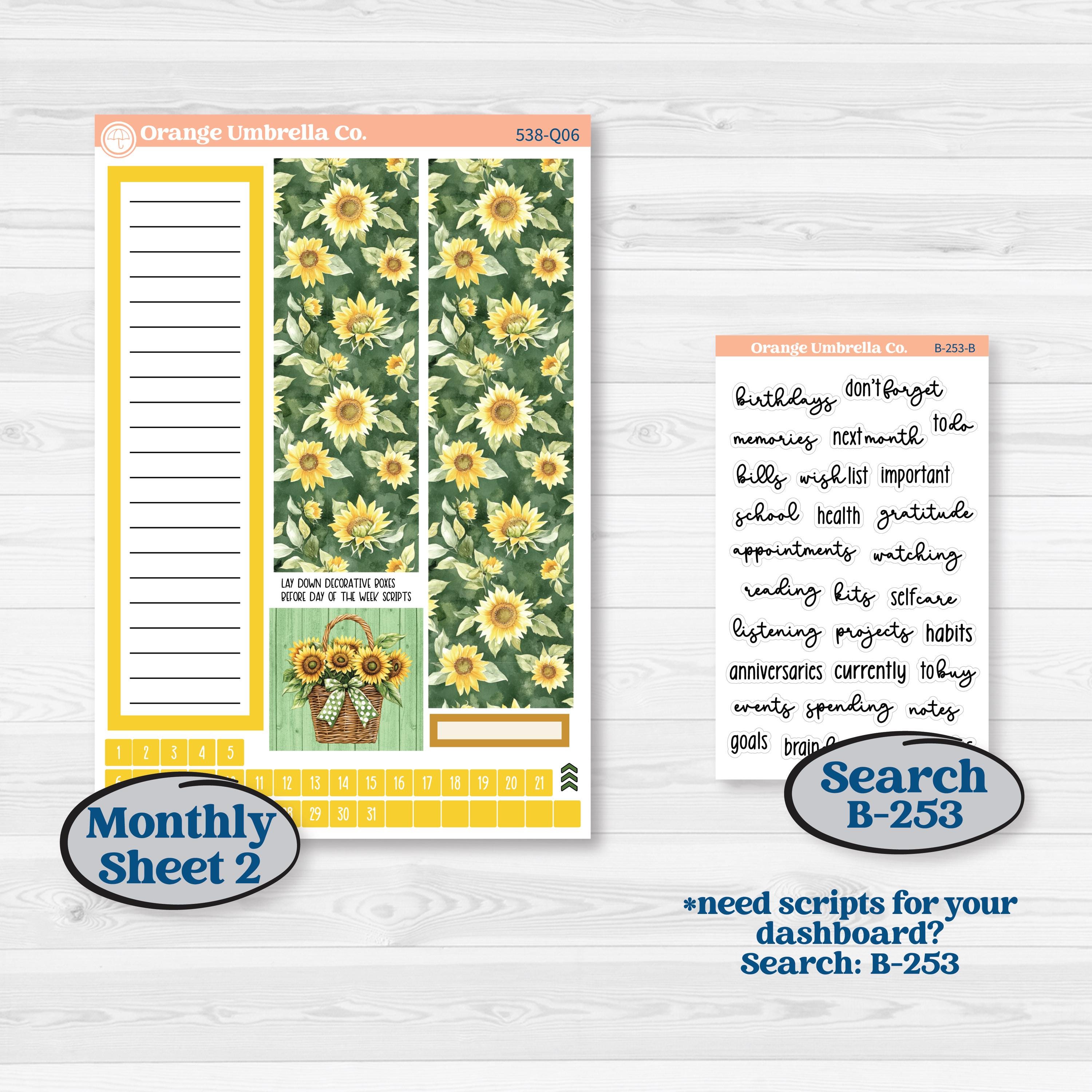 Sunflower Cottage | 7x9 Plum Monthly & Dashboard Planner Kit Stickers | Sun Blooms | KIT-538-Q