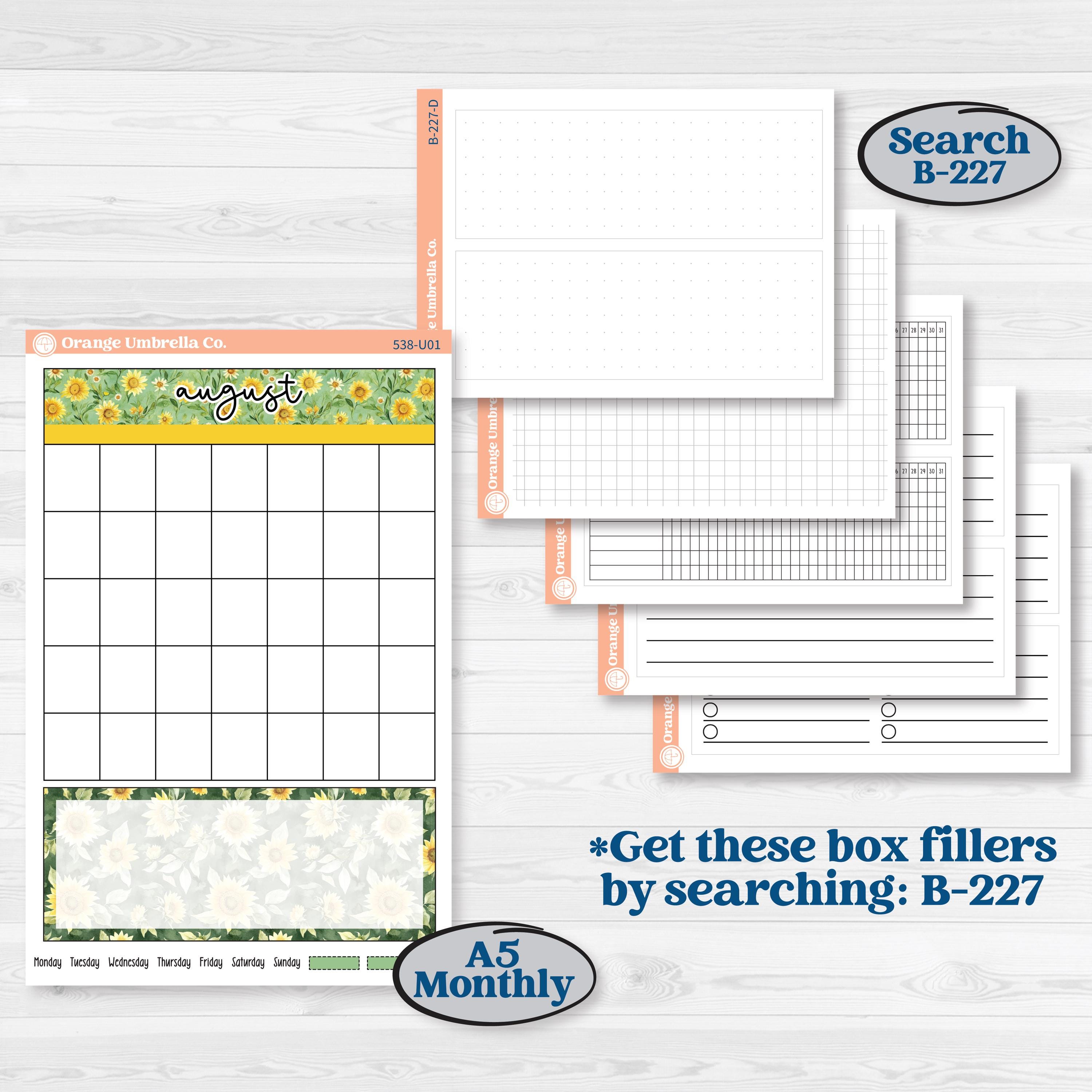 Sunflower Cottage | A5 or 7x9 Create Your Own Monthly or Dashboard Universal | Monthly & Reading Log Sticker Kit | Sun Blooms | KIT-538-U