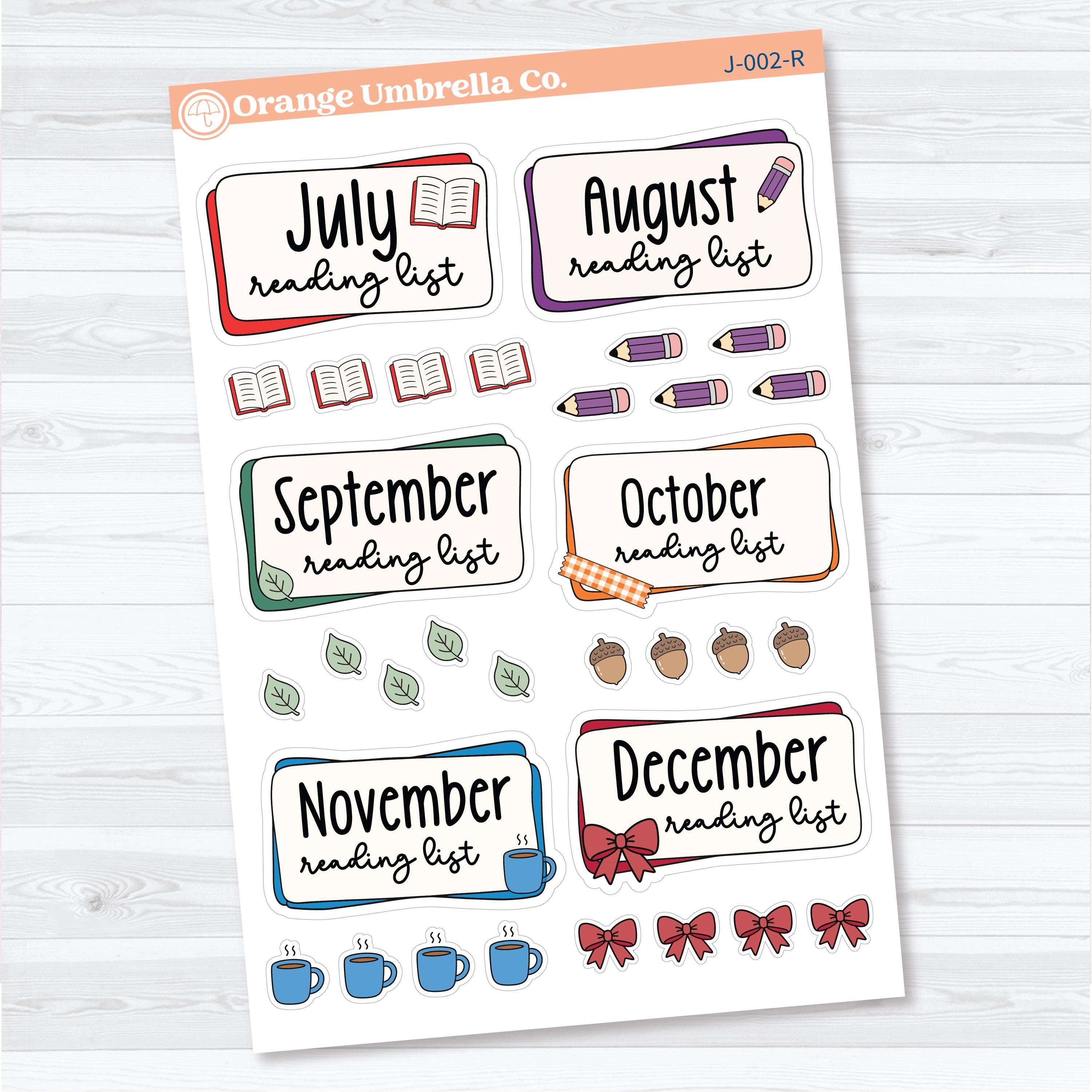 Reading Journal Monthly Reading List Planner Stickers | Reading Tracker Labels | J-001-R & J-002-R