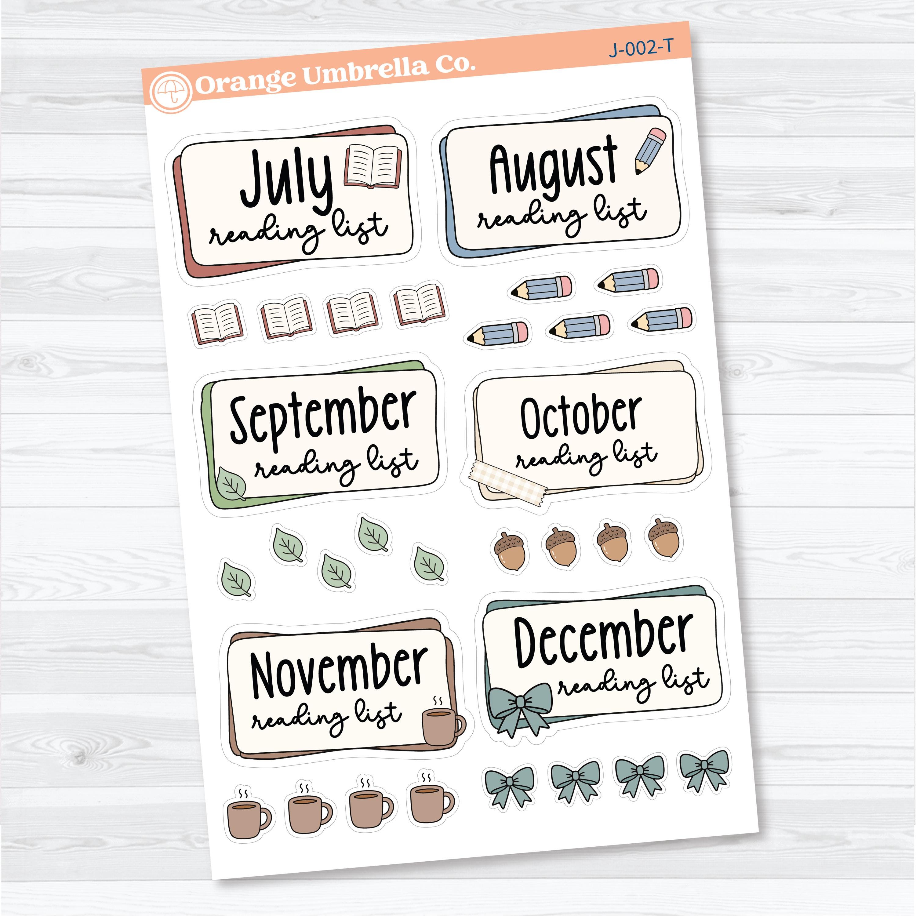Reading Journal Monthly Reading List Planner Stickers | Reading Tracker Labels | J-001-T & J-002-T