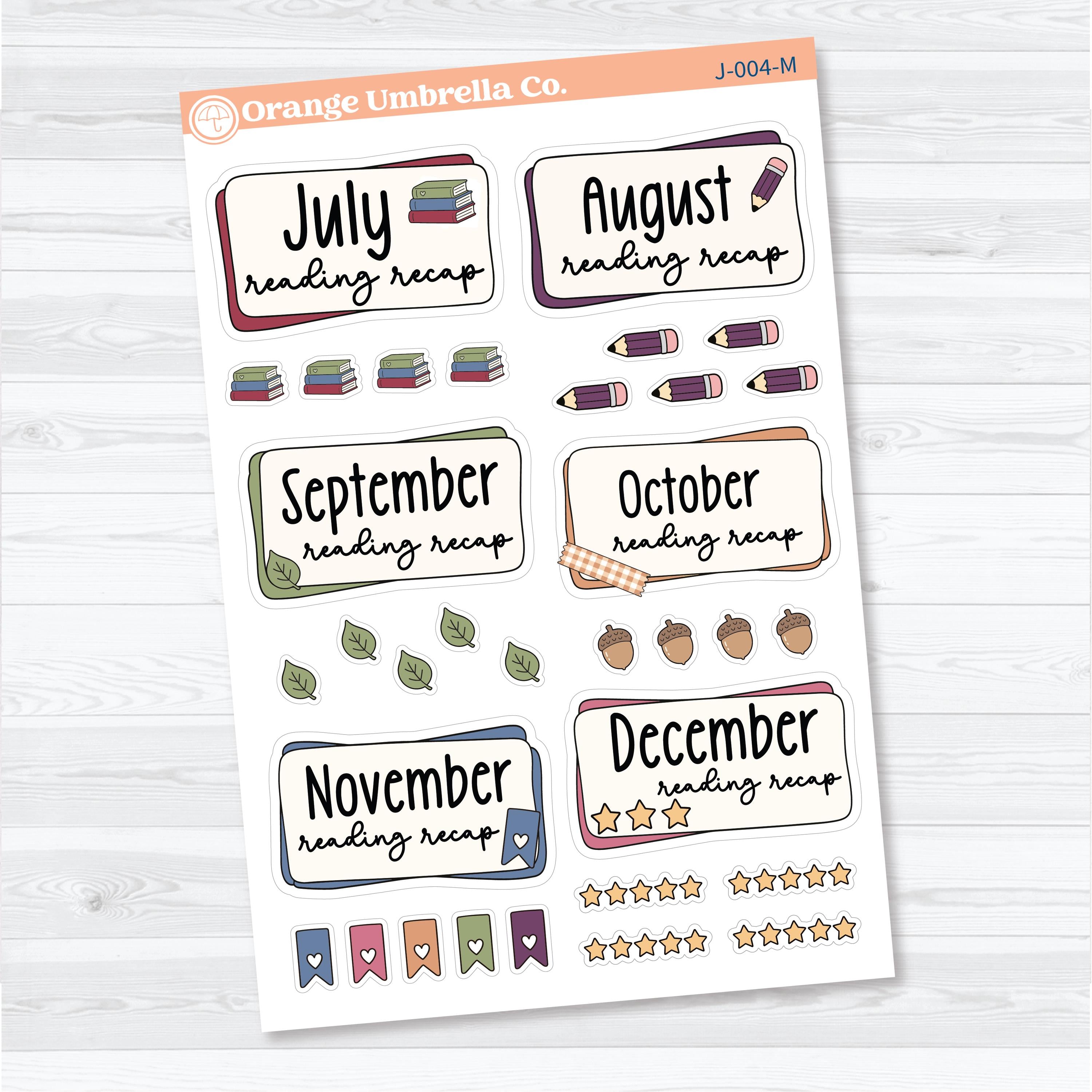 Reading Journal Monthly Reading Recap Planner Stickers | Book Wrap Up Labels | J-003-M & J-004-M