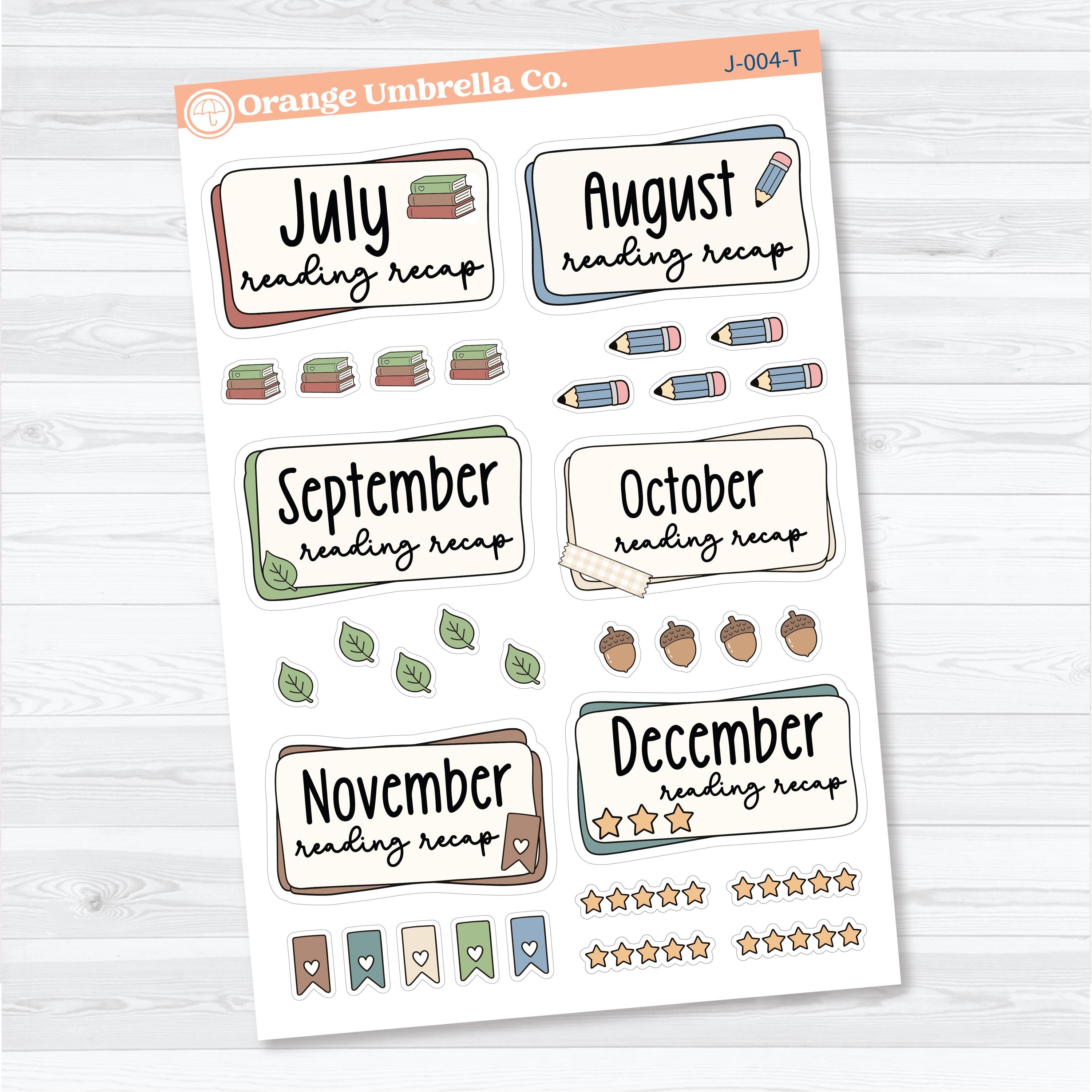 Reading Journal Monthly Reading Recap Planner Stickers | Book Wrap Up Labels | J-003-T & J-004-T