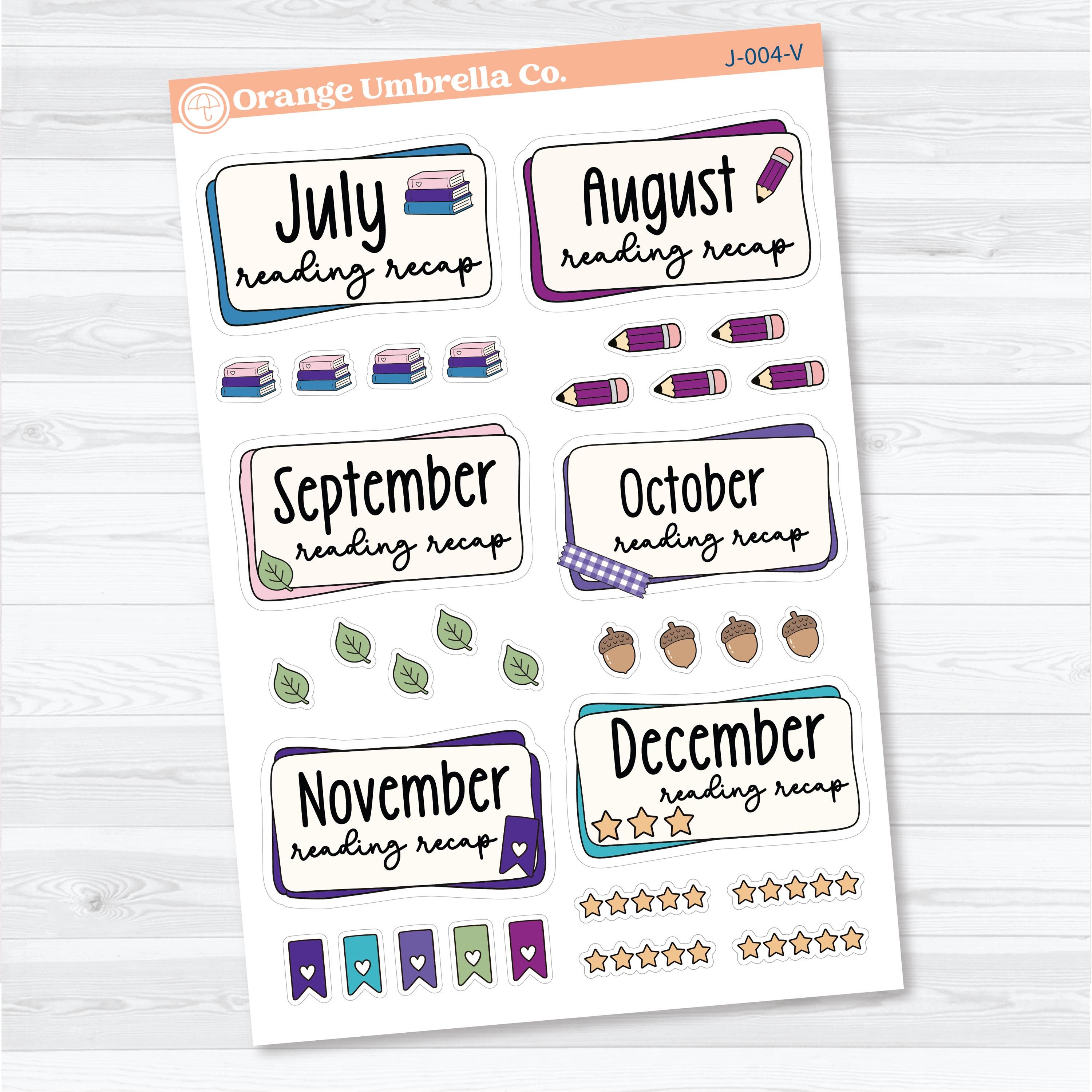 Reading Journal Monthly Reading Recap Planner Stickers | Book Wrap Up Labels | J-003-V & J-004-V