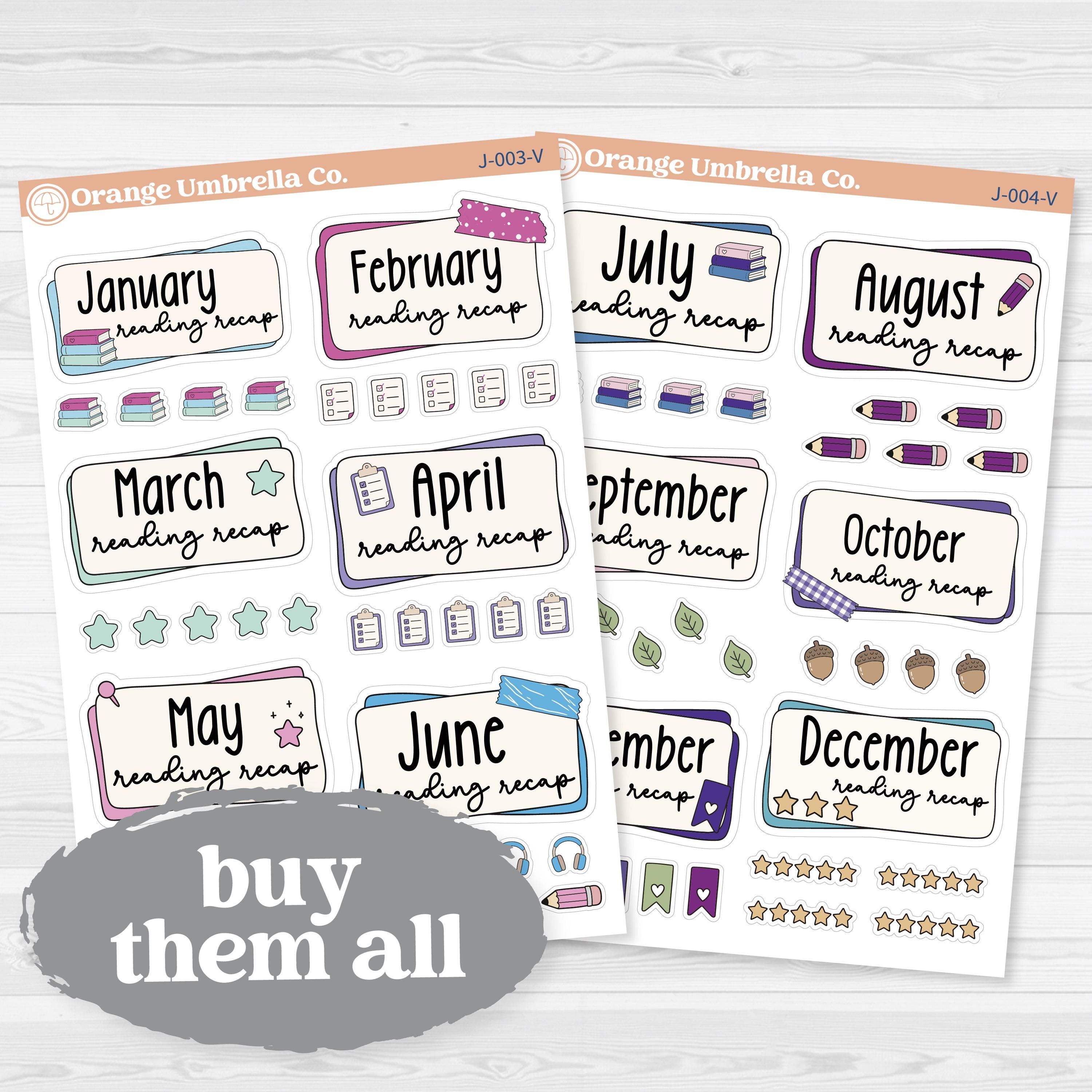Reading Journal Monthly Reading Recap Planner Stickers | Book Wrap Up Labels | J-003-V & J-004-V