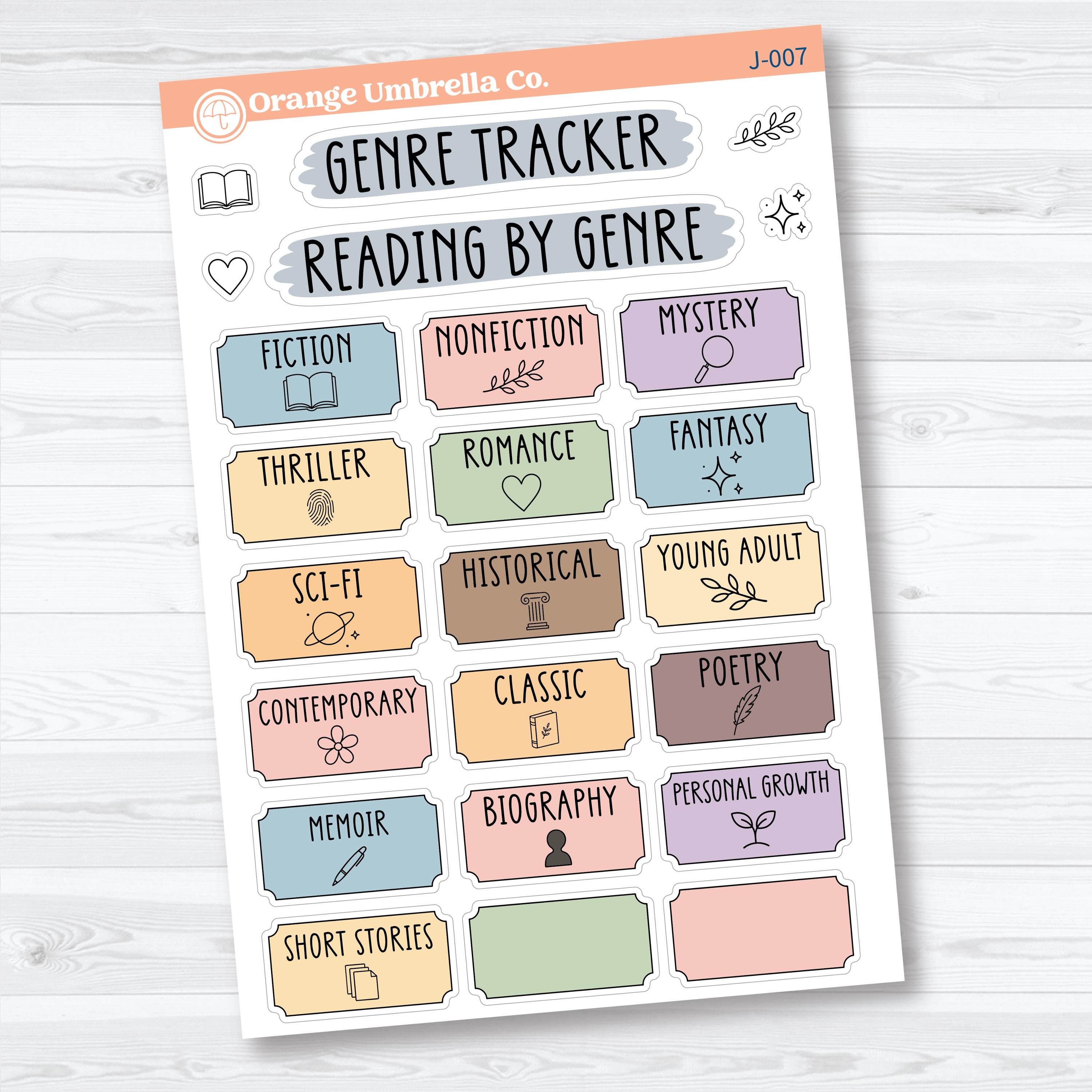 Reading Genre Tracker Planner Stickers | Reading Journal Genre Labels | J-007