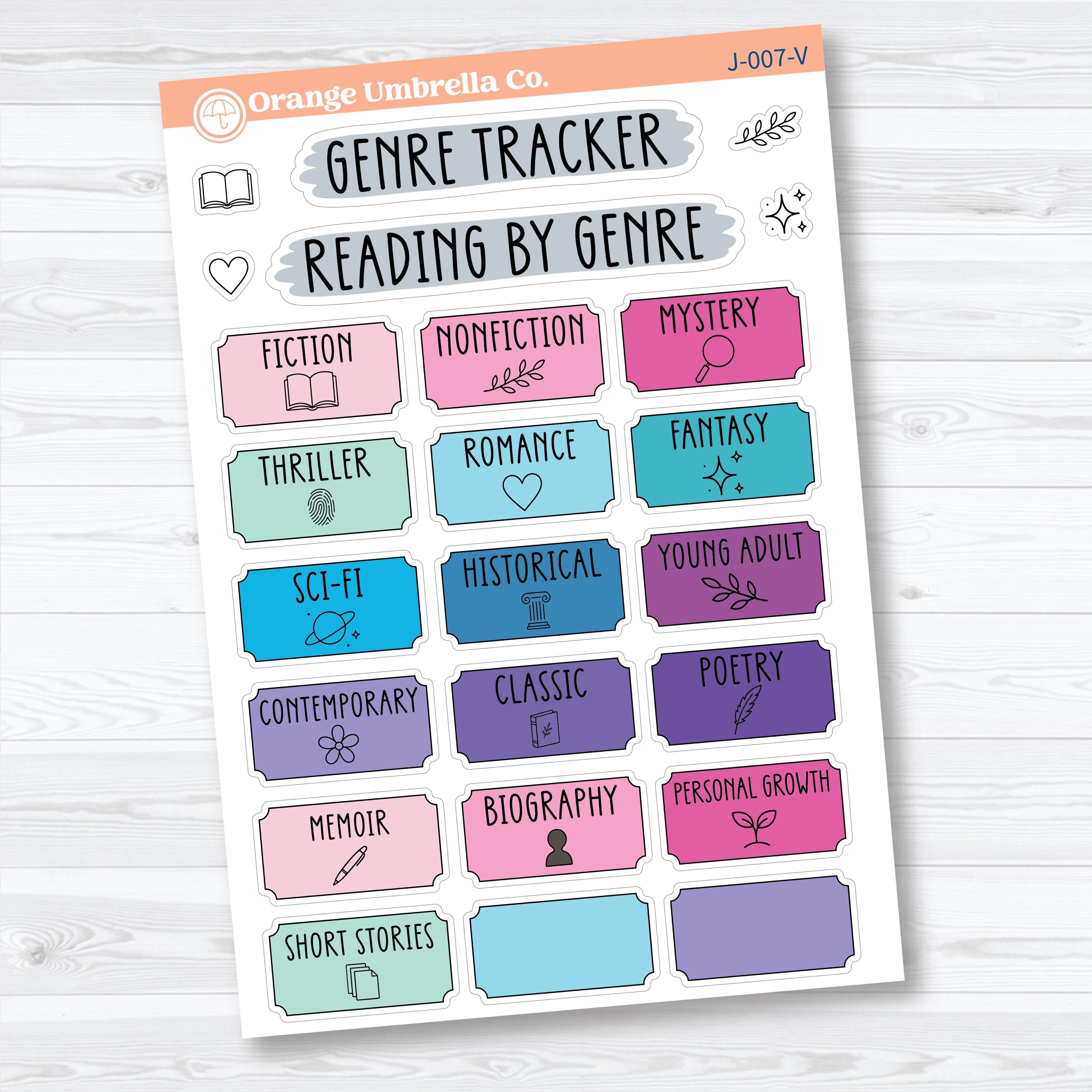 Reading Genre Tracker Planner Stickers | Reading Journal Genre Labels | J-007