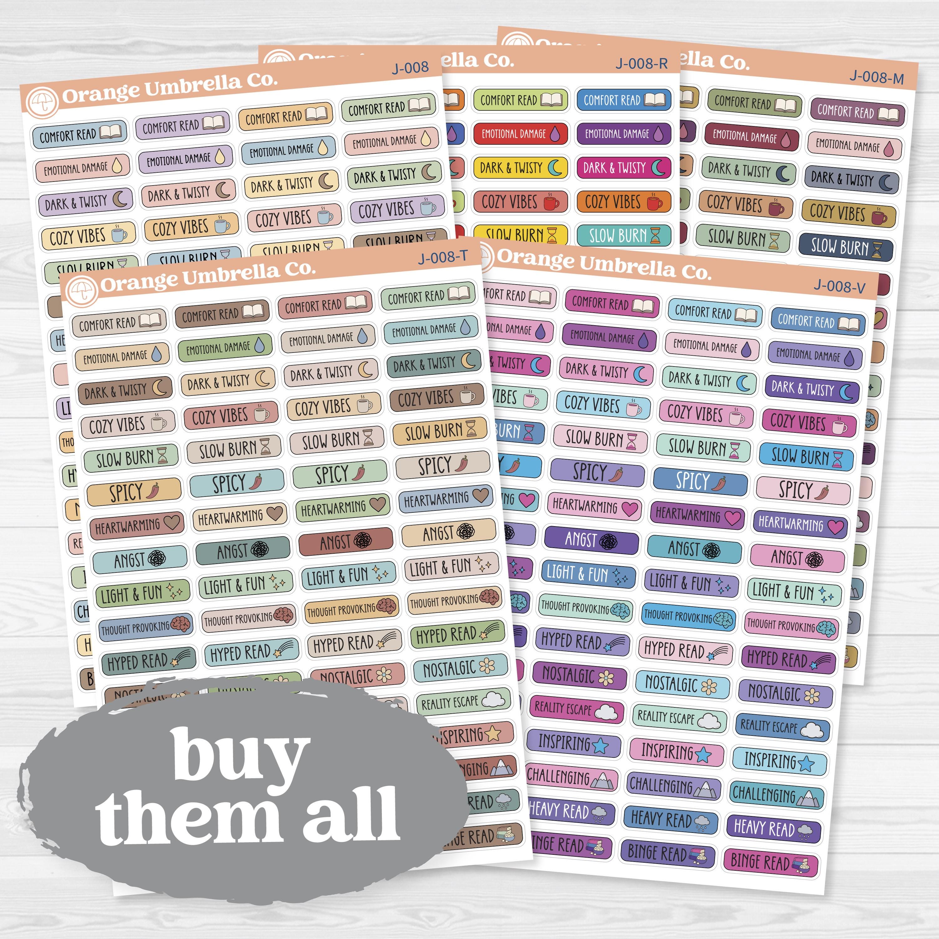Mood Read Labels Planner Stickers | Reading Journal Mood Tracker | J-008