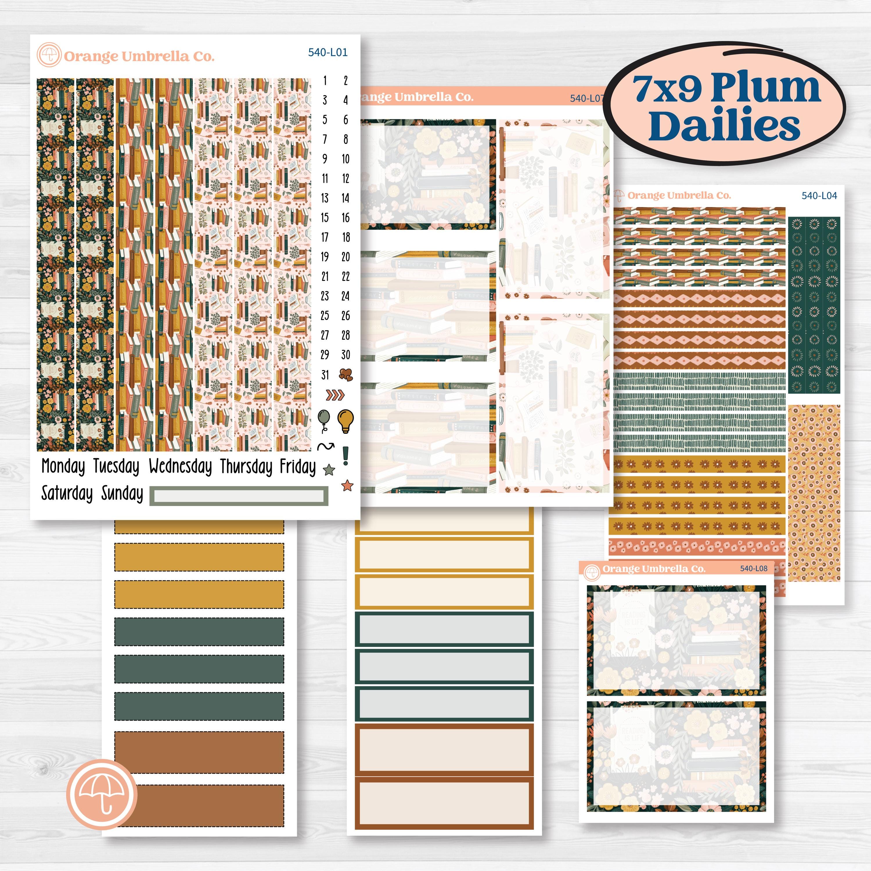 Book Love Planner Kit | 7x9 Plum Daily Planner Kit Stickers | Bookmarked | KIT-540-L