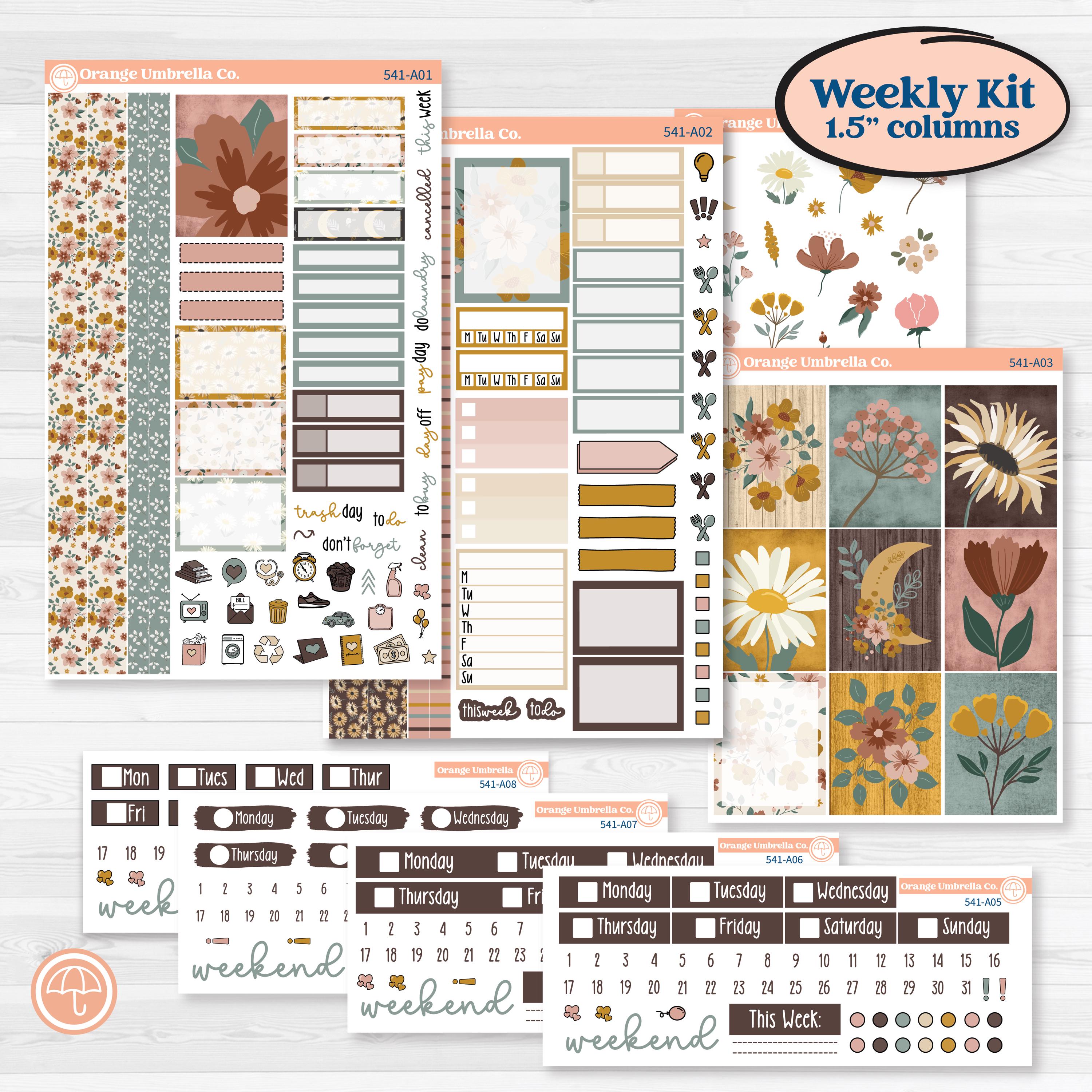 Boho Floral Planner Kit | Weekly Sticker Kit for Vertical Planners like Erin Condren | Living Is Easy | KIT-541-A