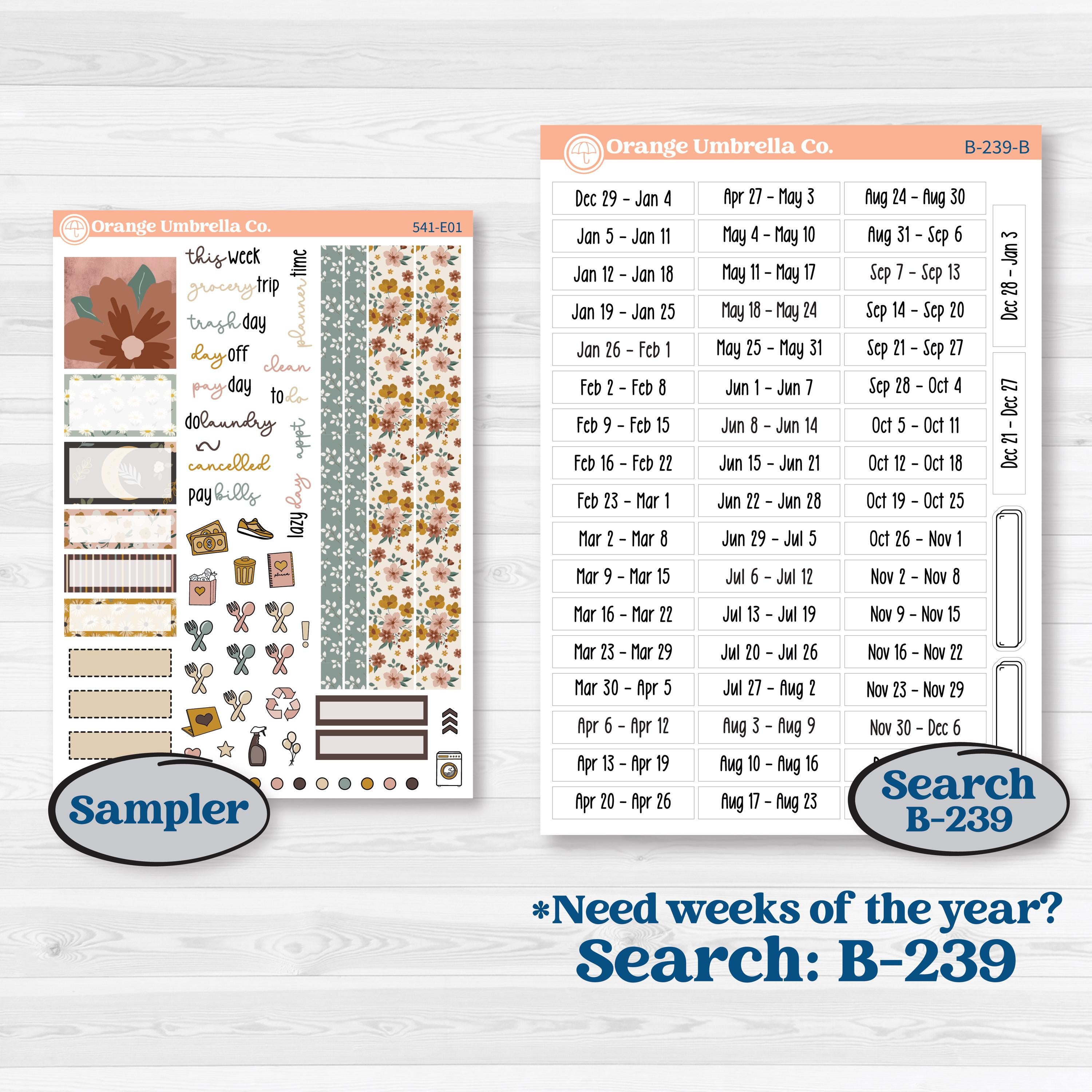 Boho Floral Planner Kit | Hobonichi Cousin Weekly & Daily Planner Kit Stickers | Living Is Easy | KIT-541-E