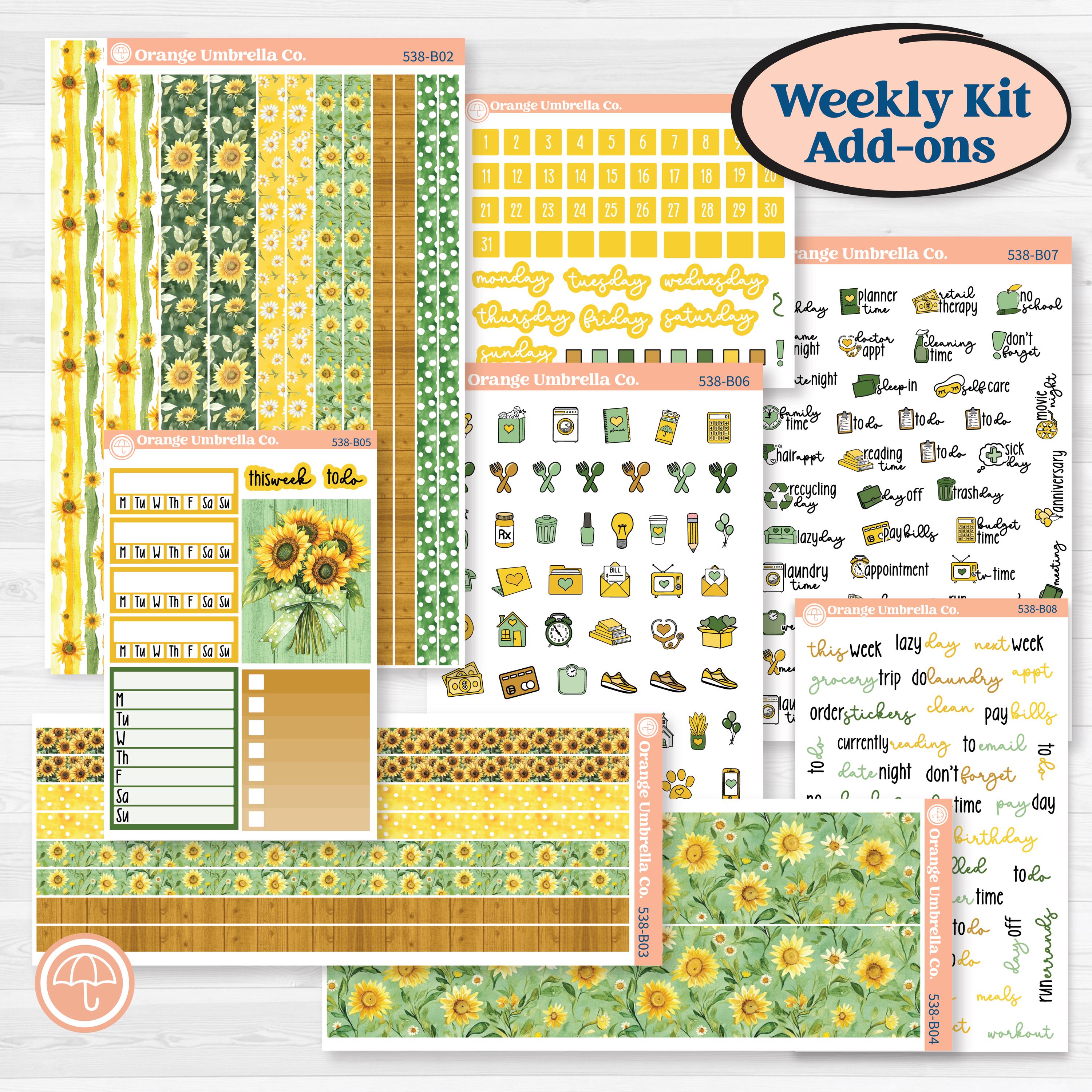Sunflower Cottage | Weekly Add-On Planner Kit Stickers | Sun Blooms | KIT-538-B