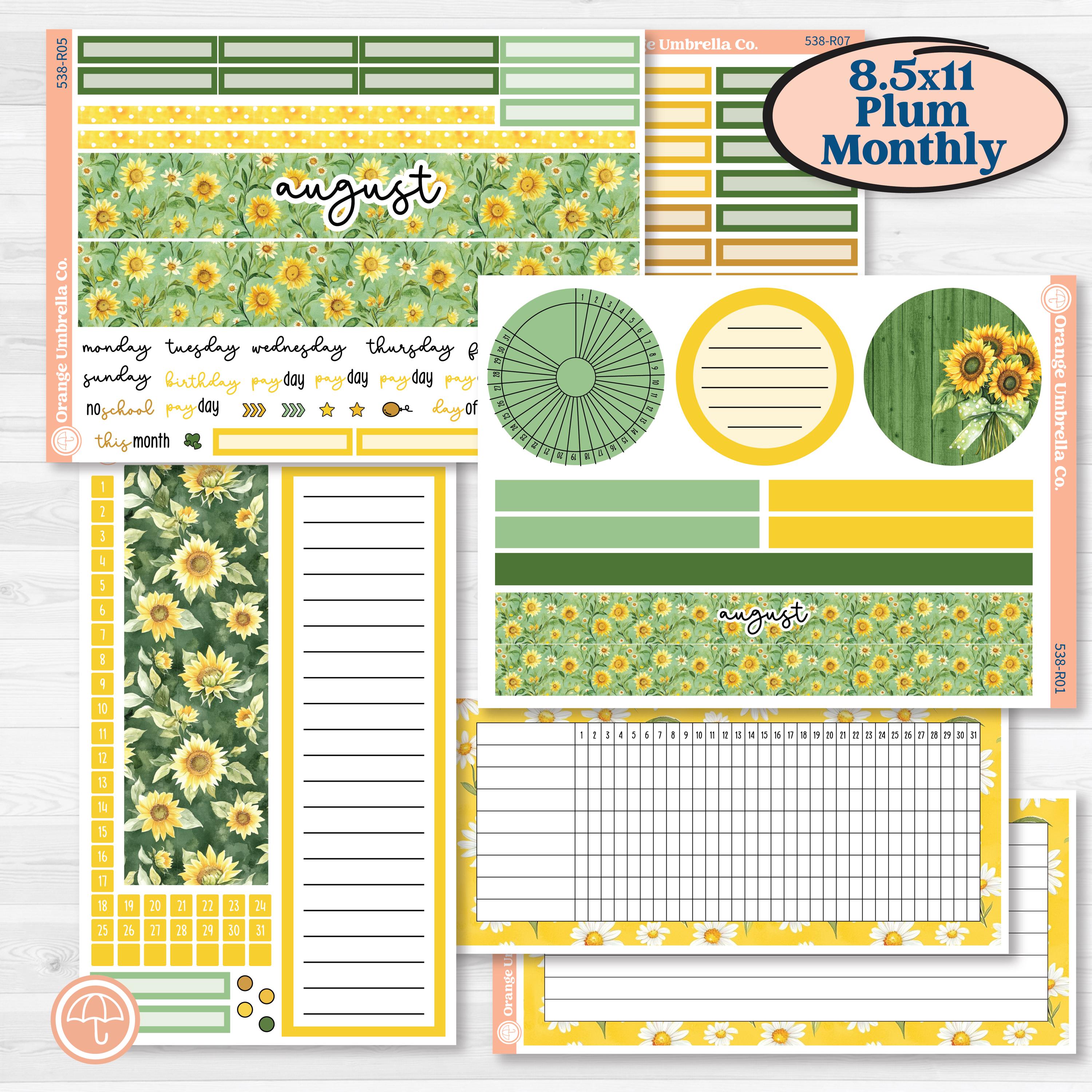 Sunflower Cottage | 8.5x11 Plum Monthly & Dashboard Planner Kit Stickers | Sun Blooms | KIT-538-R