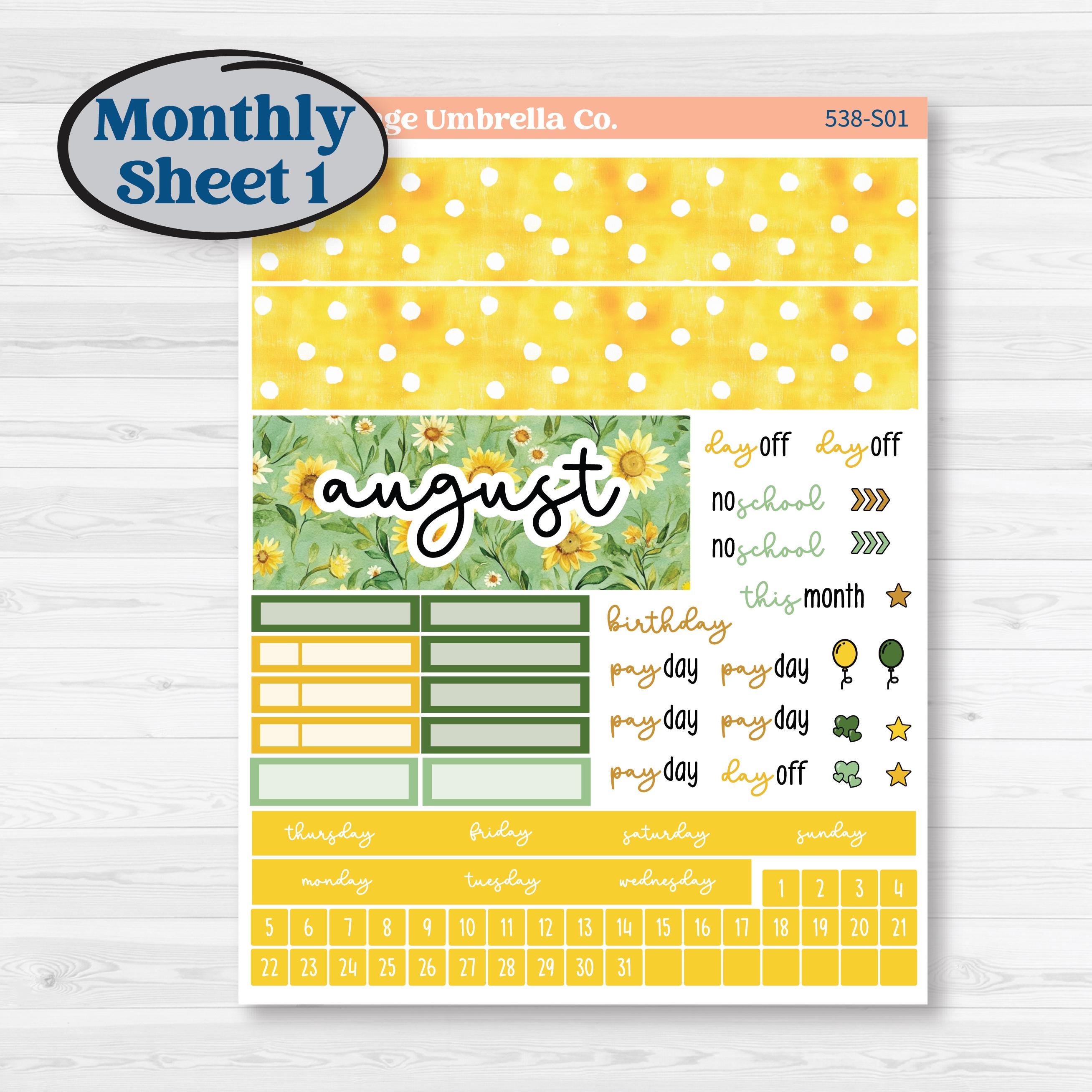 Sunflower Cottage | Hobonichi Cousin Monthly Planner Kit Stickers | Sun Blooms | KIT-538-S