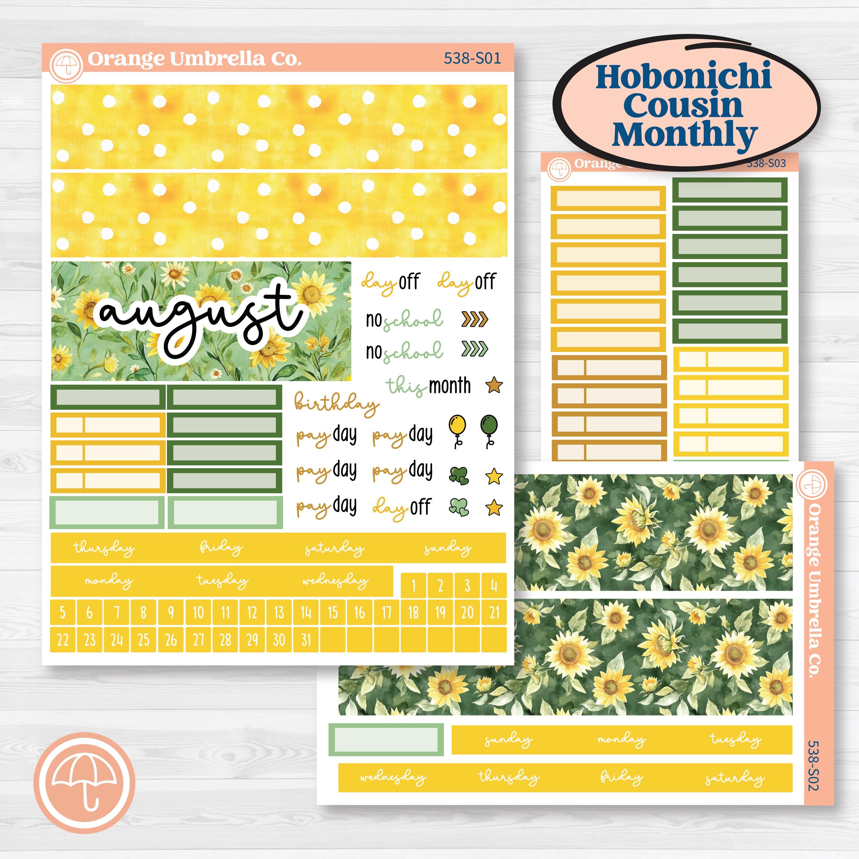 Sunflower Cottage | Hobonichi Cousin Monthly Planner Kit Stickers | Sun Blooms | KIT-538-S
