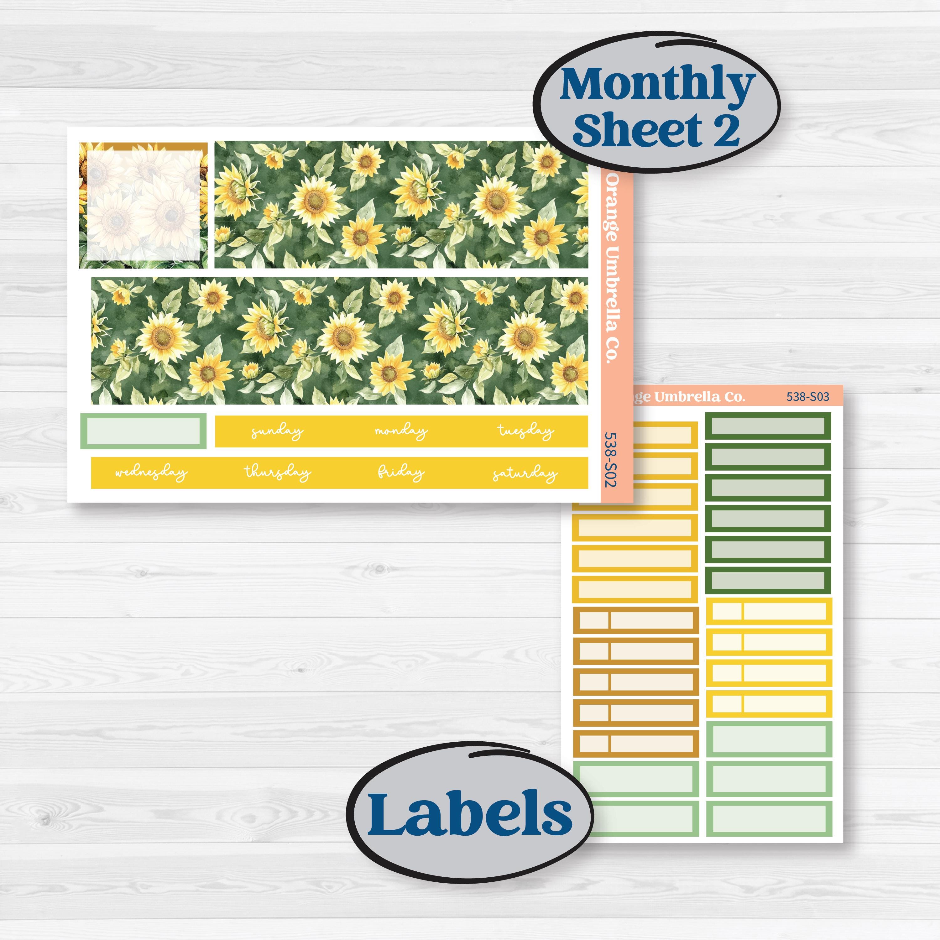 Sunflower Cottage | Hobonichi Cousin Monthly Planner Kit Stickers | Sun Blooms | KIT-538-S