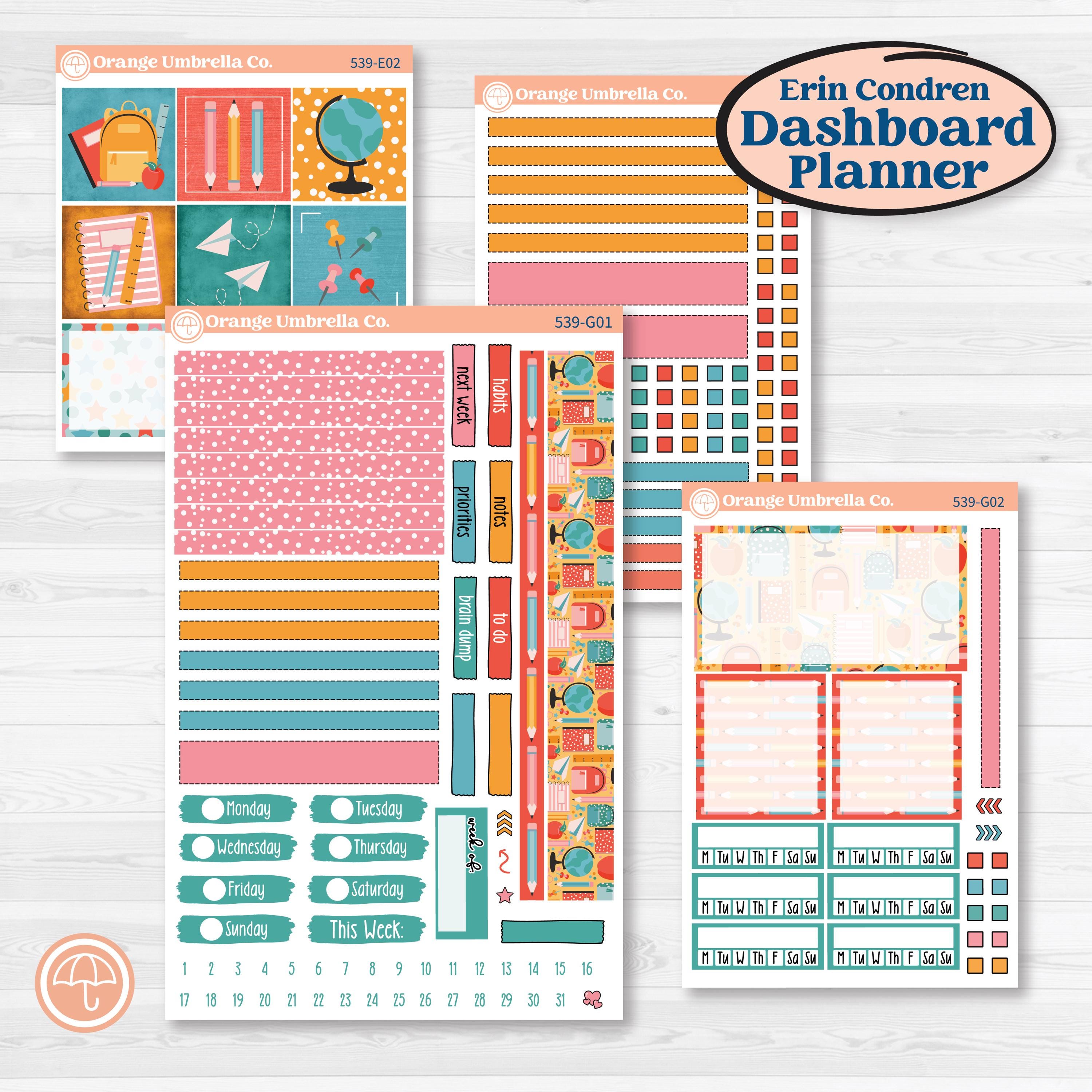 Back To School Kit | Erin Condren 7x9 Weekly Dashboard Planner Kit Stickers | Level Up | KIT-539-G