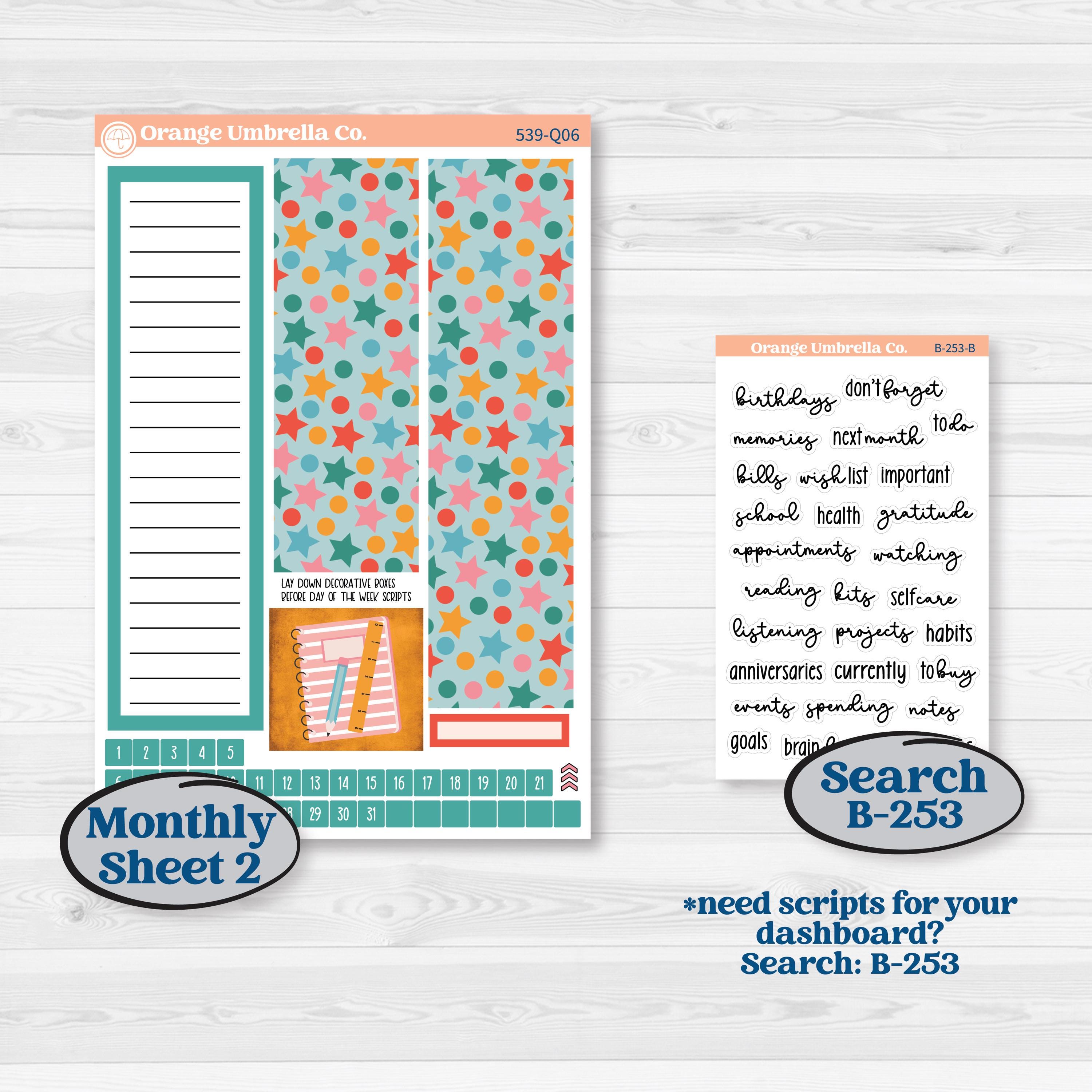 Back To School Kit | 7x9 Plum Monthly & Dashboard Planner Kit Stickers | Level Up | KIT-539-Q