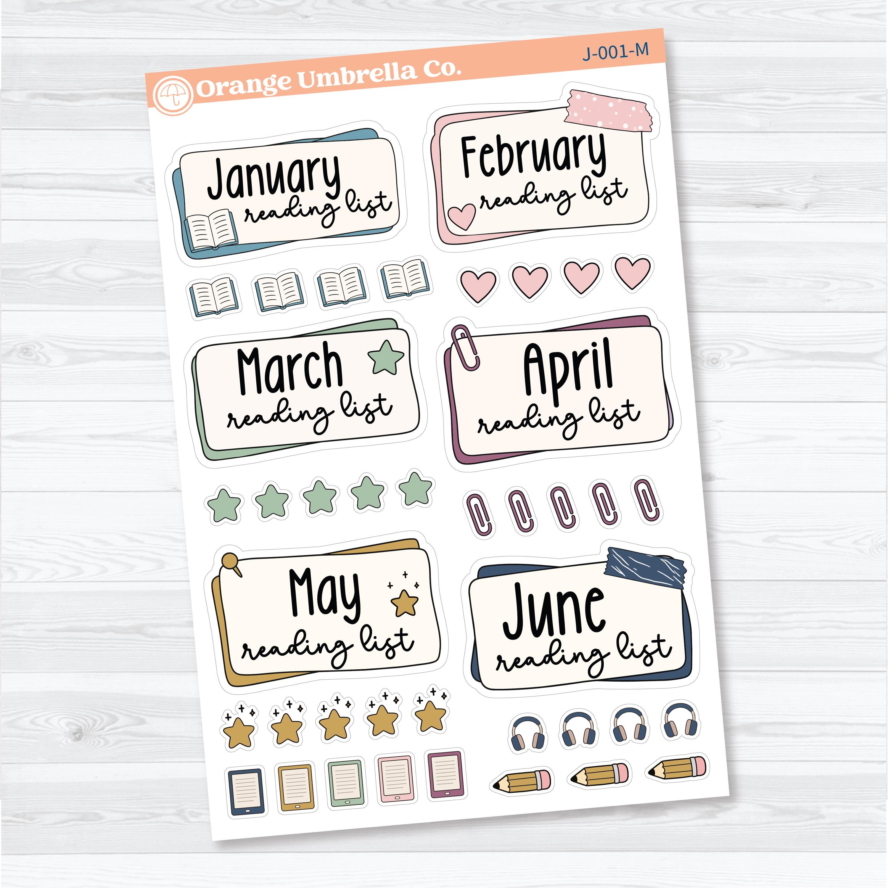 Reading Journal Monthly Reading List Planner Stickers | Reading Tracker Labels | J-001-M & J-002-M