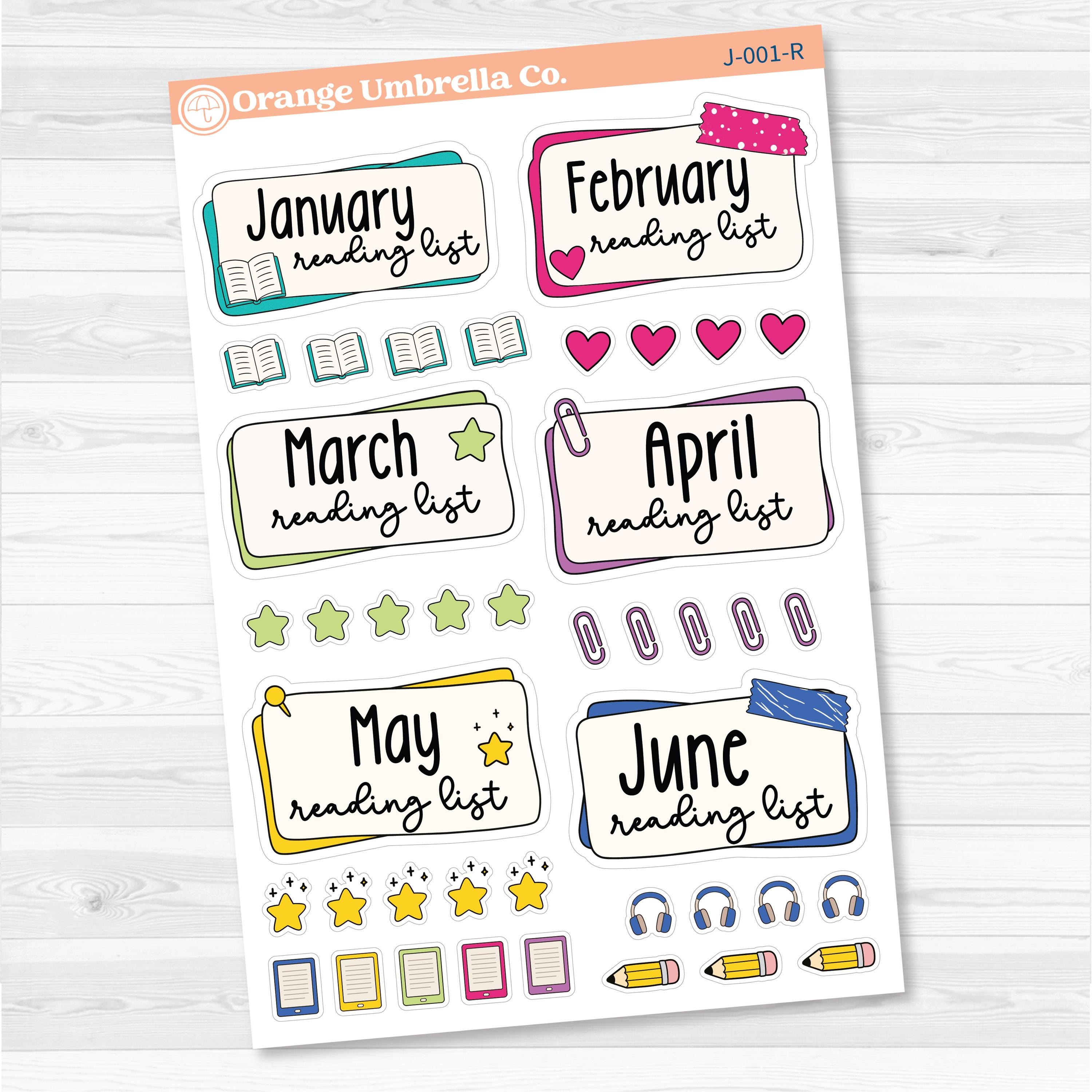 Reading Journal Monthly Reading List Planner Stickers | Reading Tracker Labels | J-001-R & J-002-R
