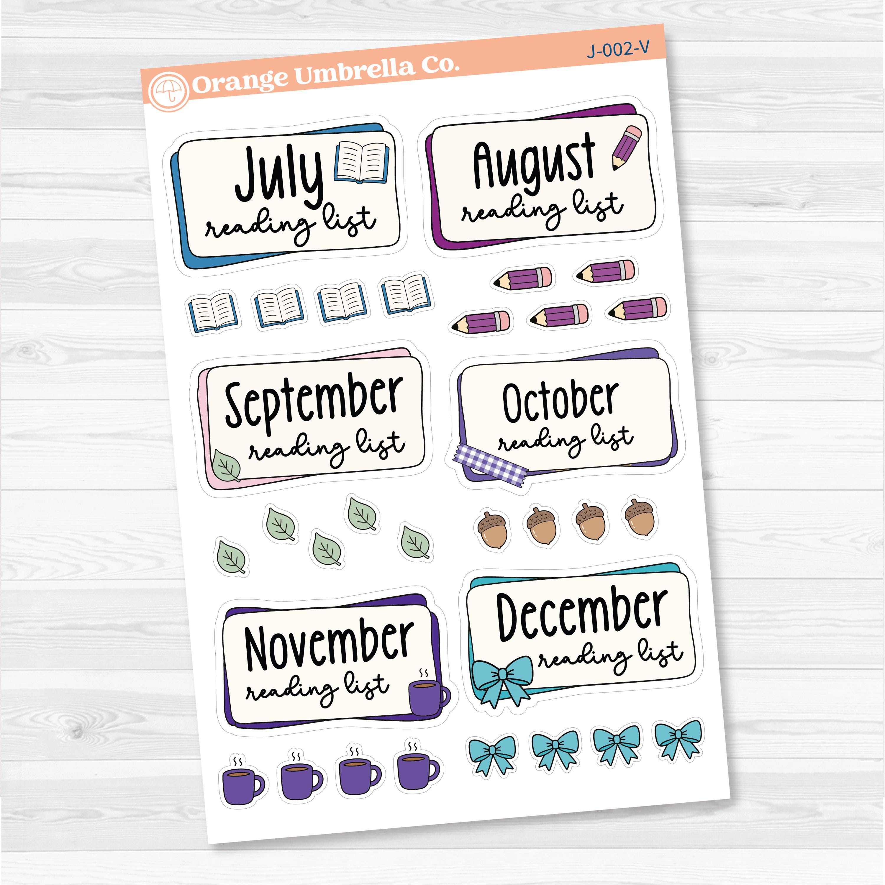 Reading Journal Monthly Reading List Planner Stickers | Reading Tracker Labels | J-001-V & J-002-V