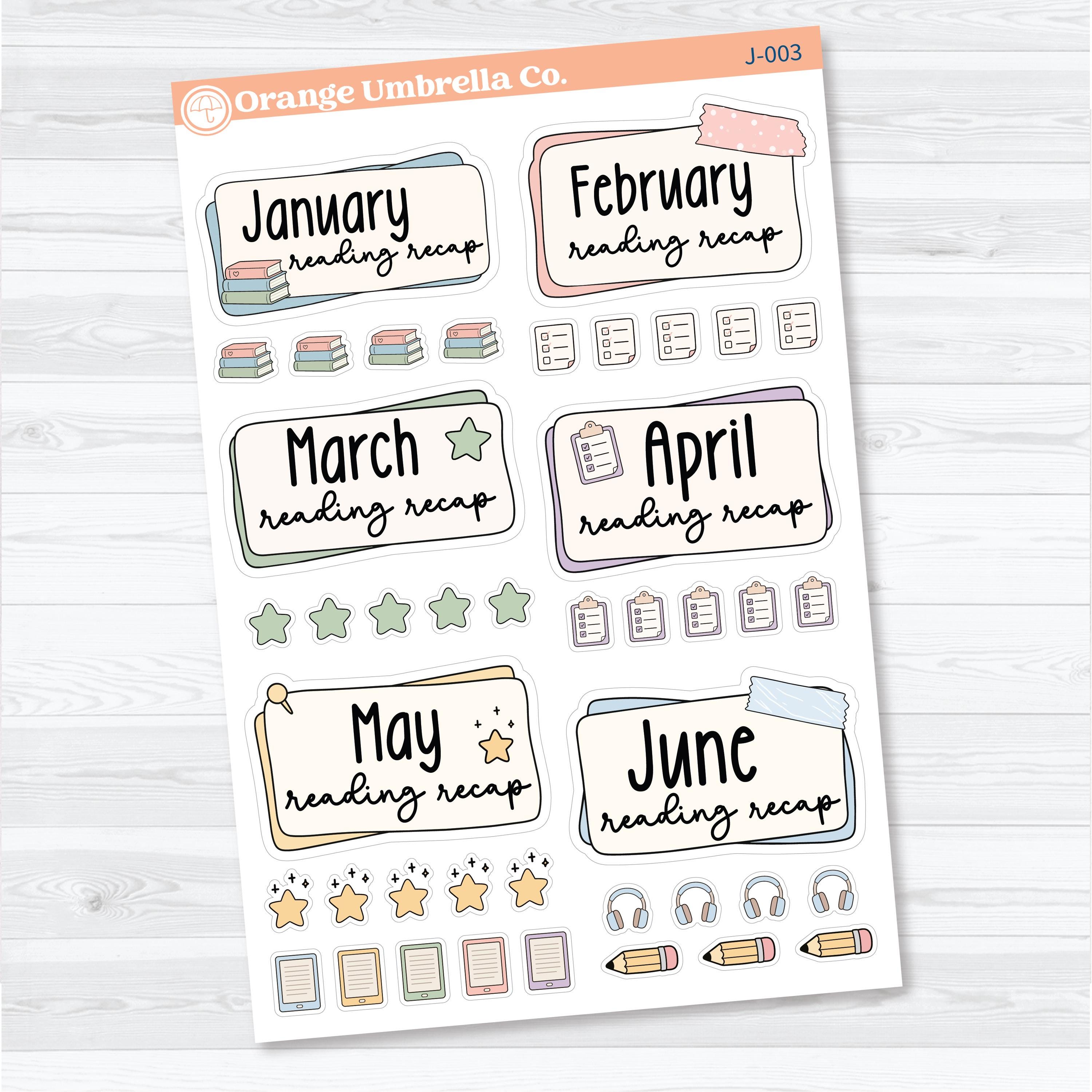 Reading Journal Monthly Reading Recap Planner Stickers | Book Wrap Up Labels | J-003 & J-004