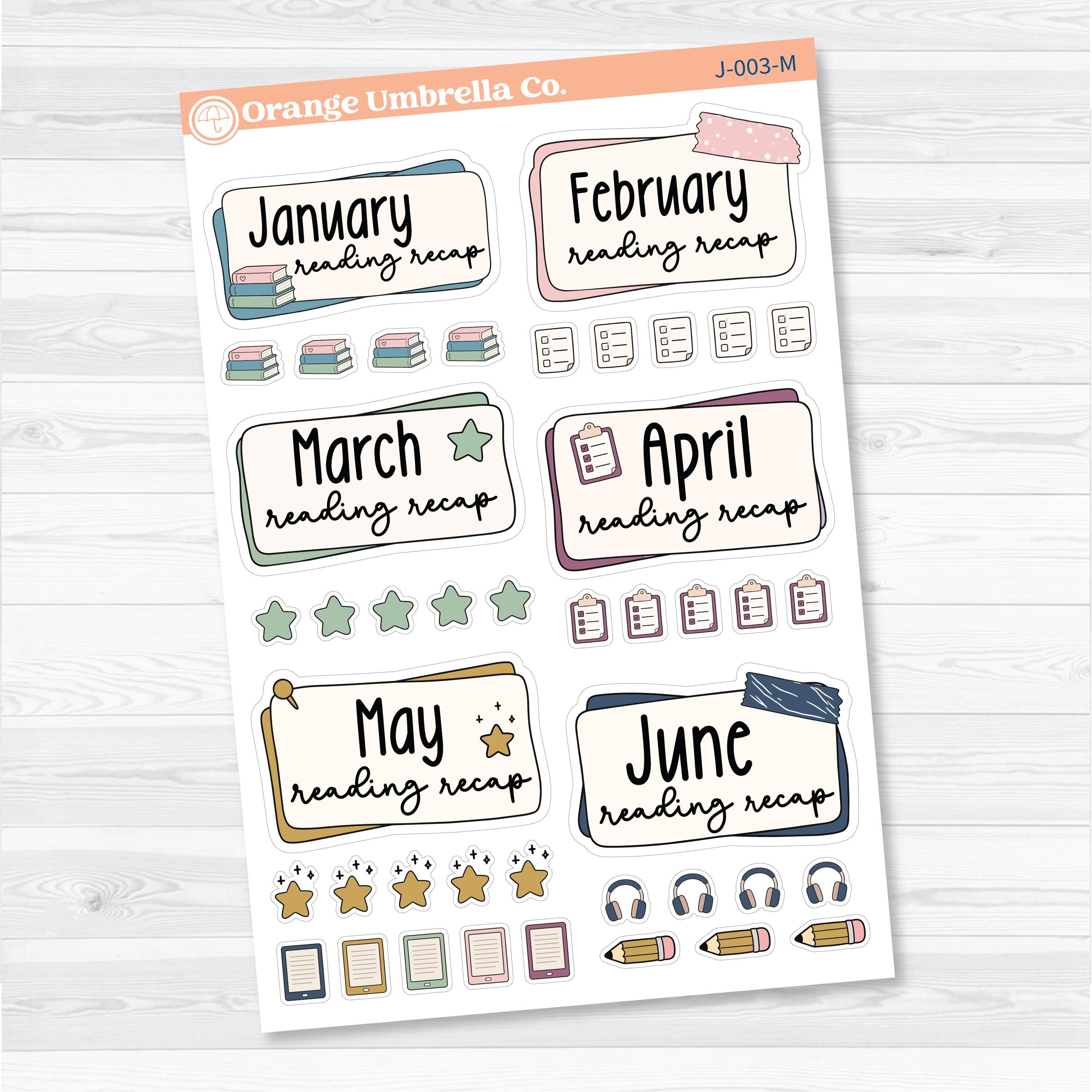 Reading Journal Monthly Reading Recap Planner Stickers | Book Wrap Up Labels | J-003-M & J-004-M