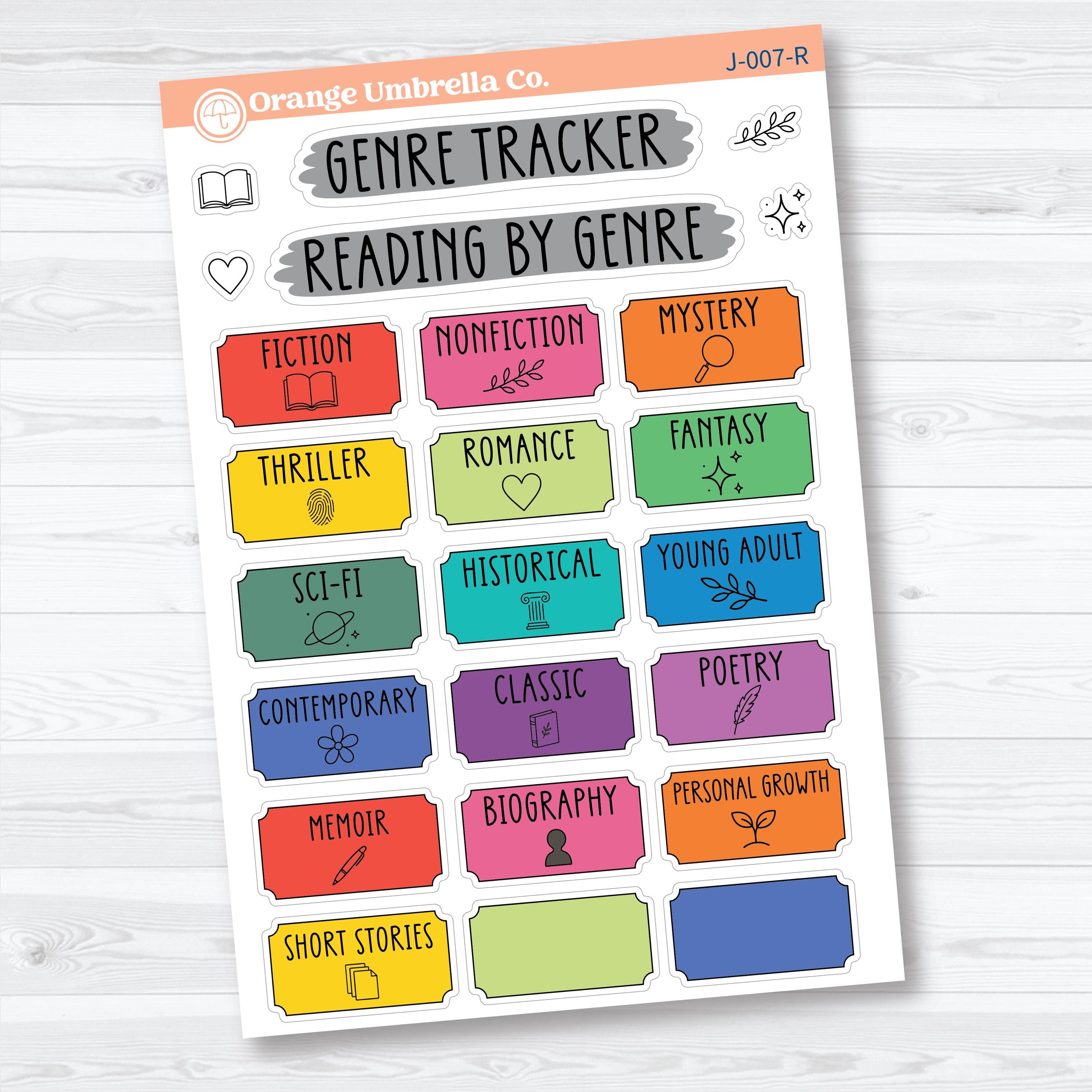 Reading Genre Tracker Planner Stickers | Reading Journal Genre Labels | J-007