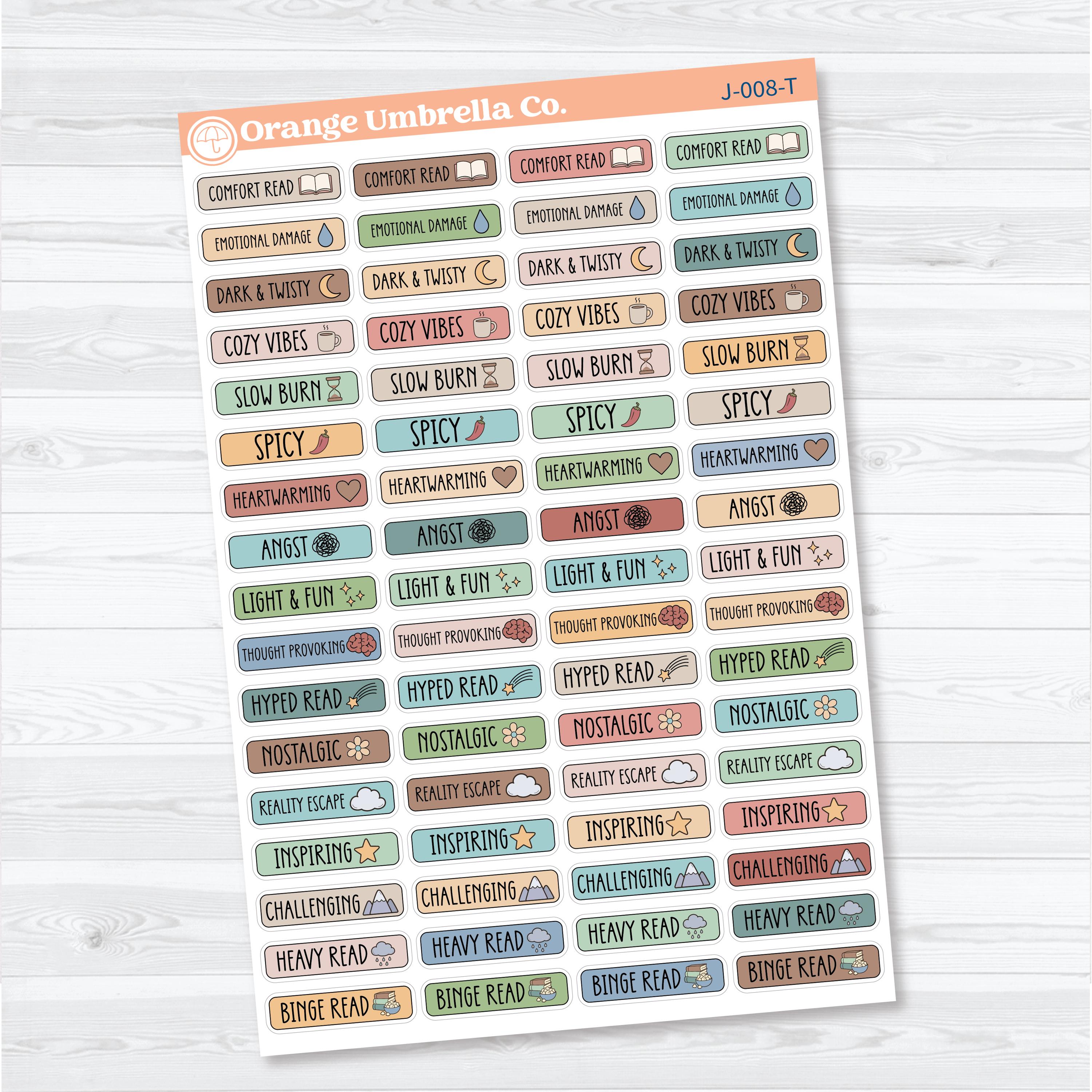 Mood Read Labels Planner Stickers | Reading Journal Mood Tracker | J-008