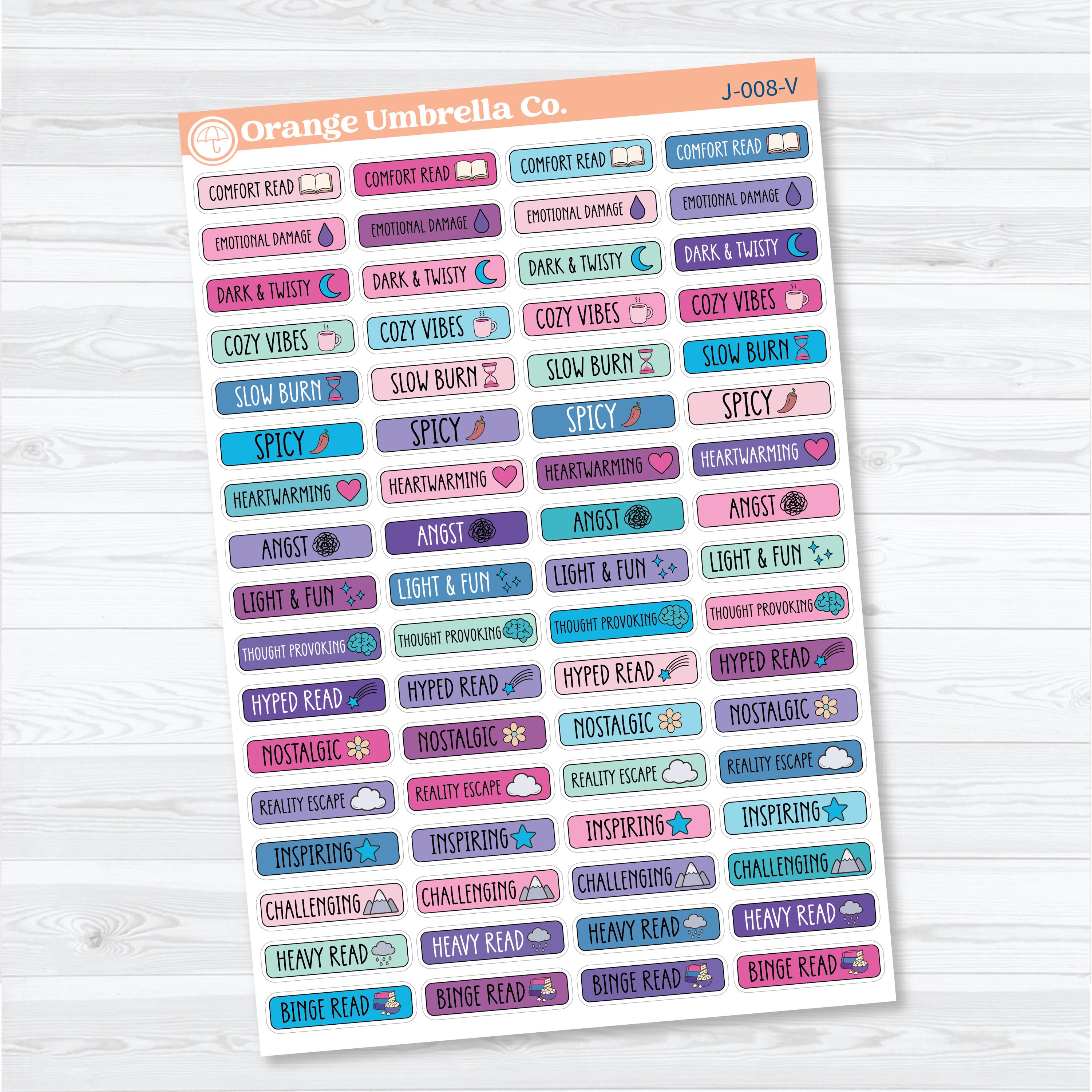 Mood Read Labels Planner Stickers | Reading Journal Mood Tracker | J-008