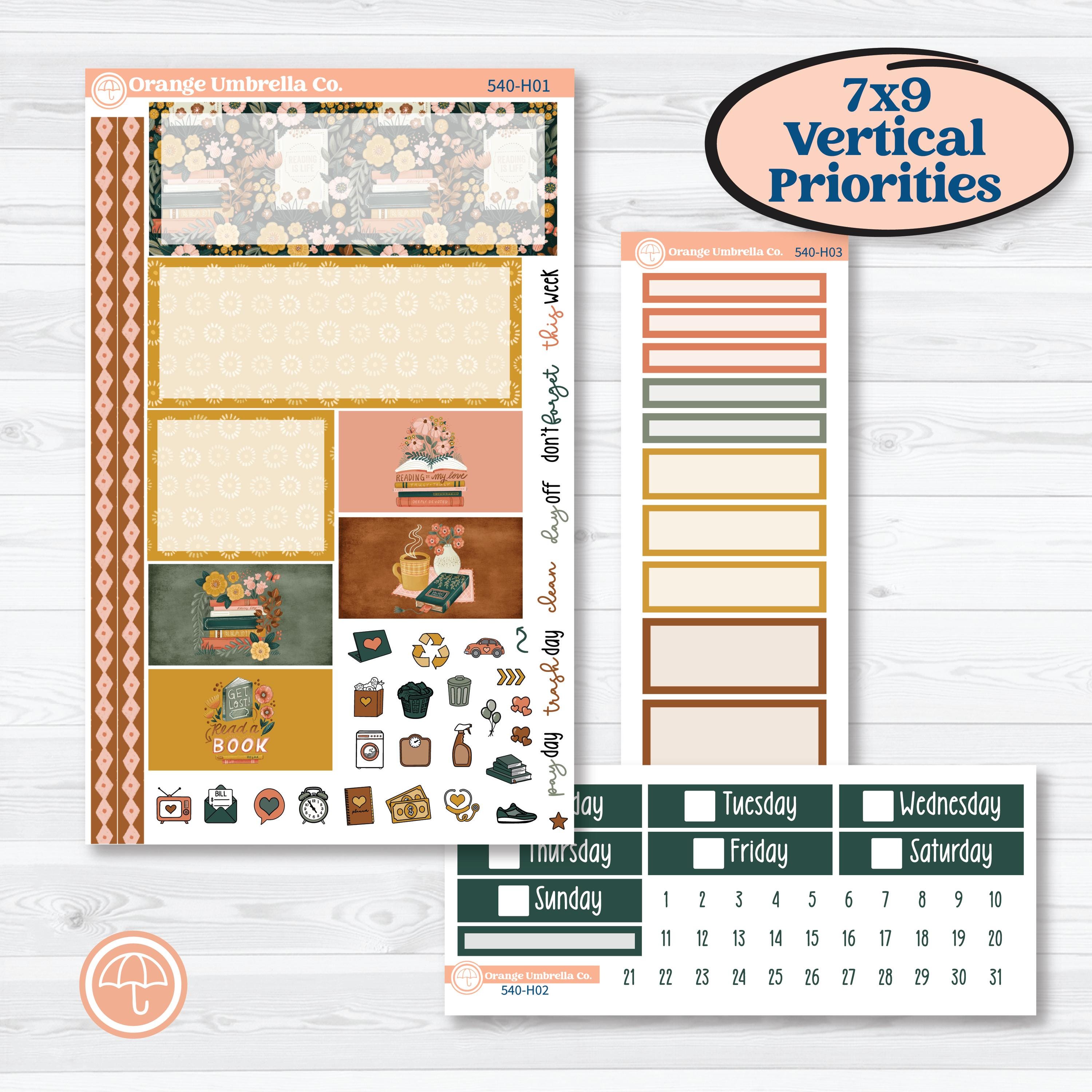 Book Love Planner Kit | Plum Vertical Priorities 7x9 Planner Kit Stickers | Bookmarked | KIT-540-H