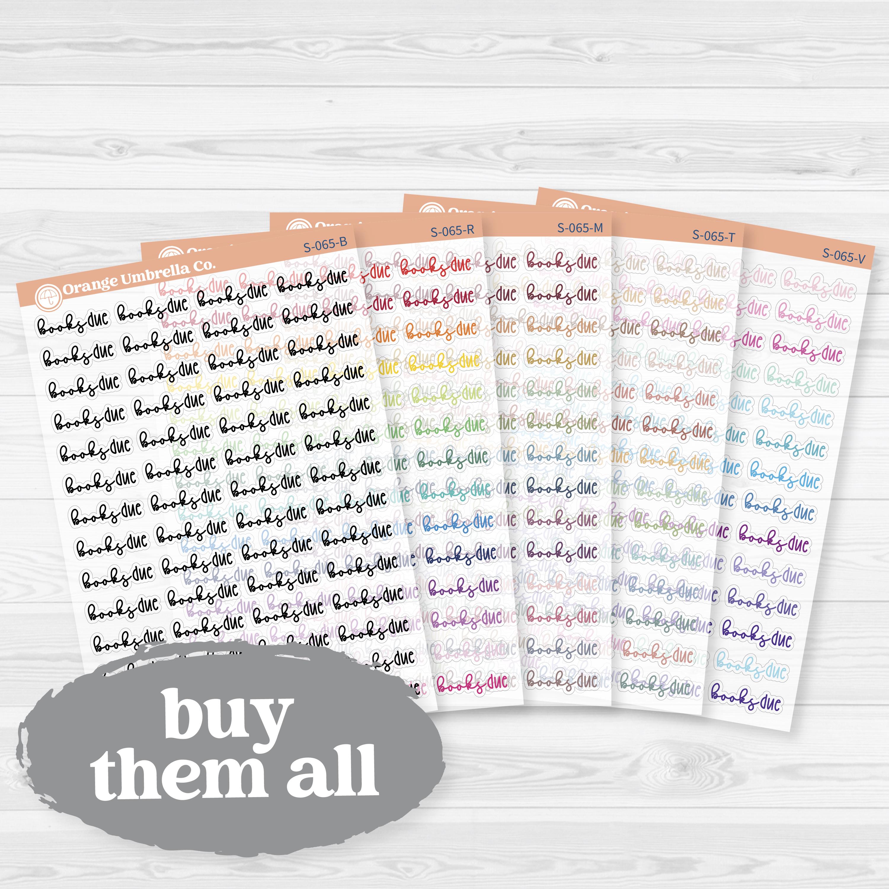 Books Due Clear Matte Planner Script Stickers | Reading Journal Scripts F18 | S-065-CM