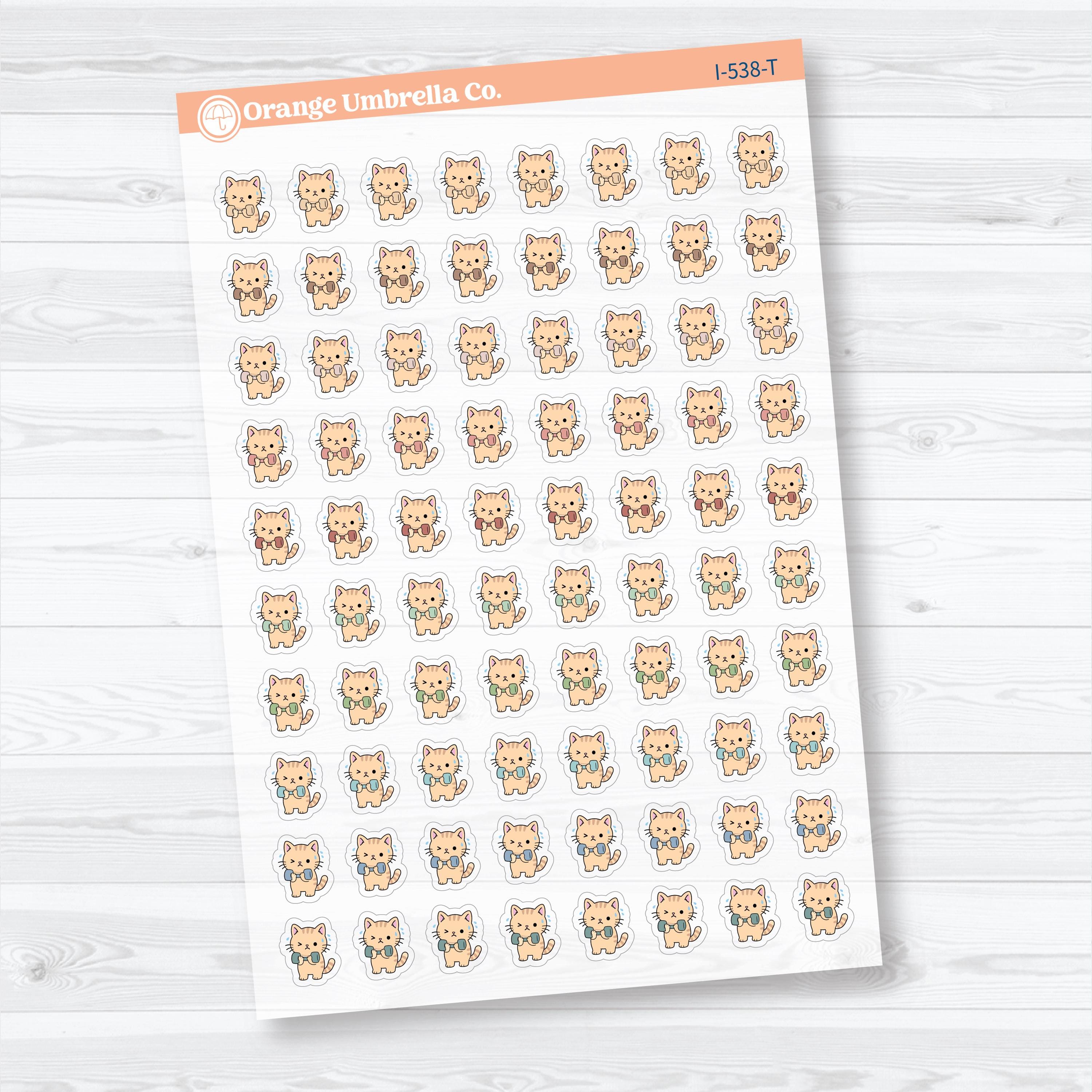 Mini Weight Lifting Spazz Clear Matte Cat Stickers | Planner Stickers | I-538-CM