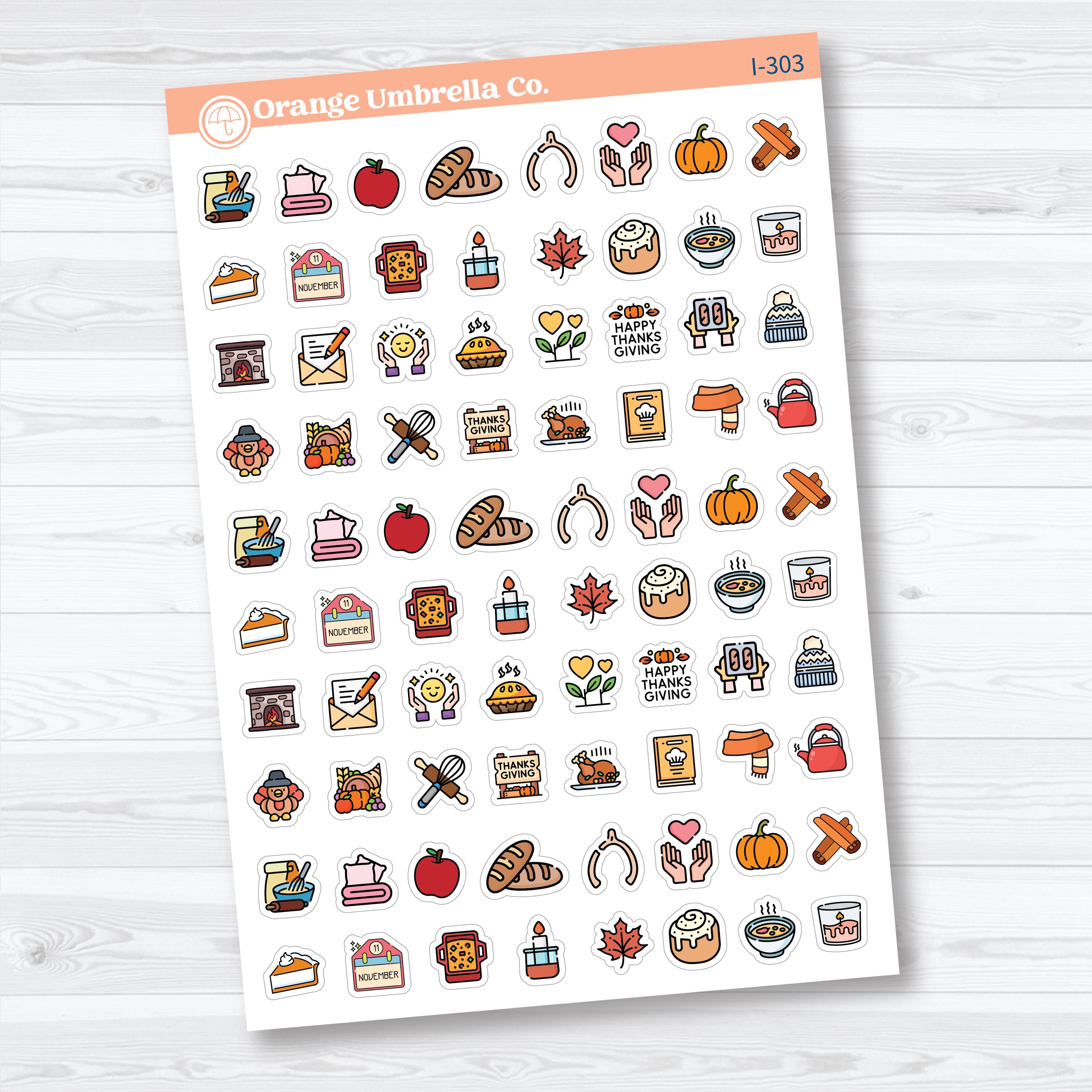 Thanksgiving Planner Icons | November Holiday Stickers | I-303
