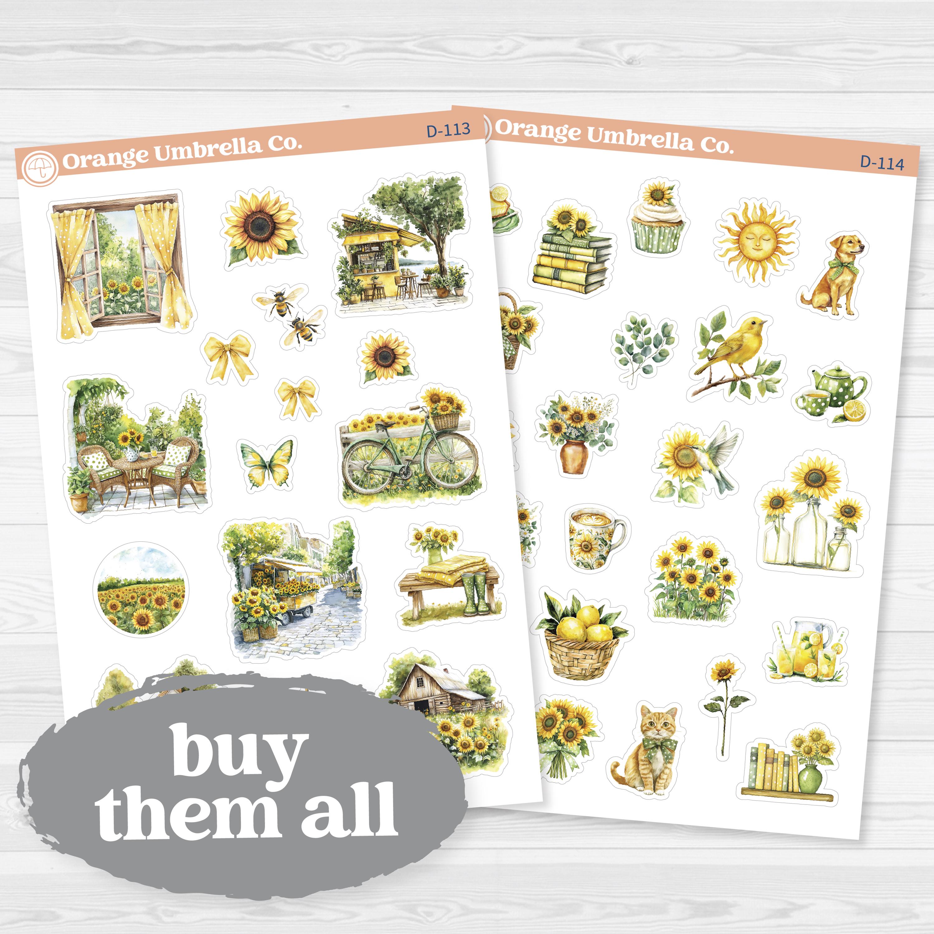 Sun Blooms Sunflower Decorative Stickers | Planner Stickers | D-113-114