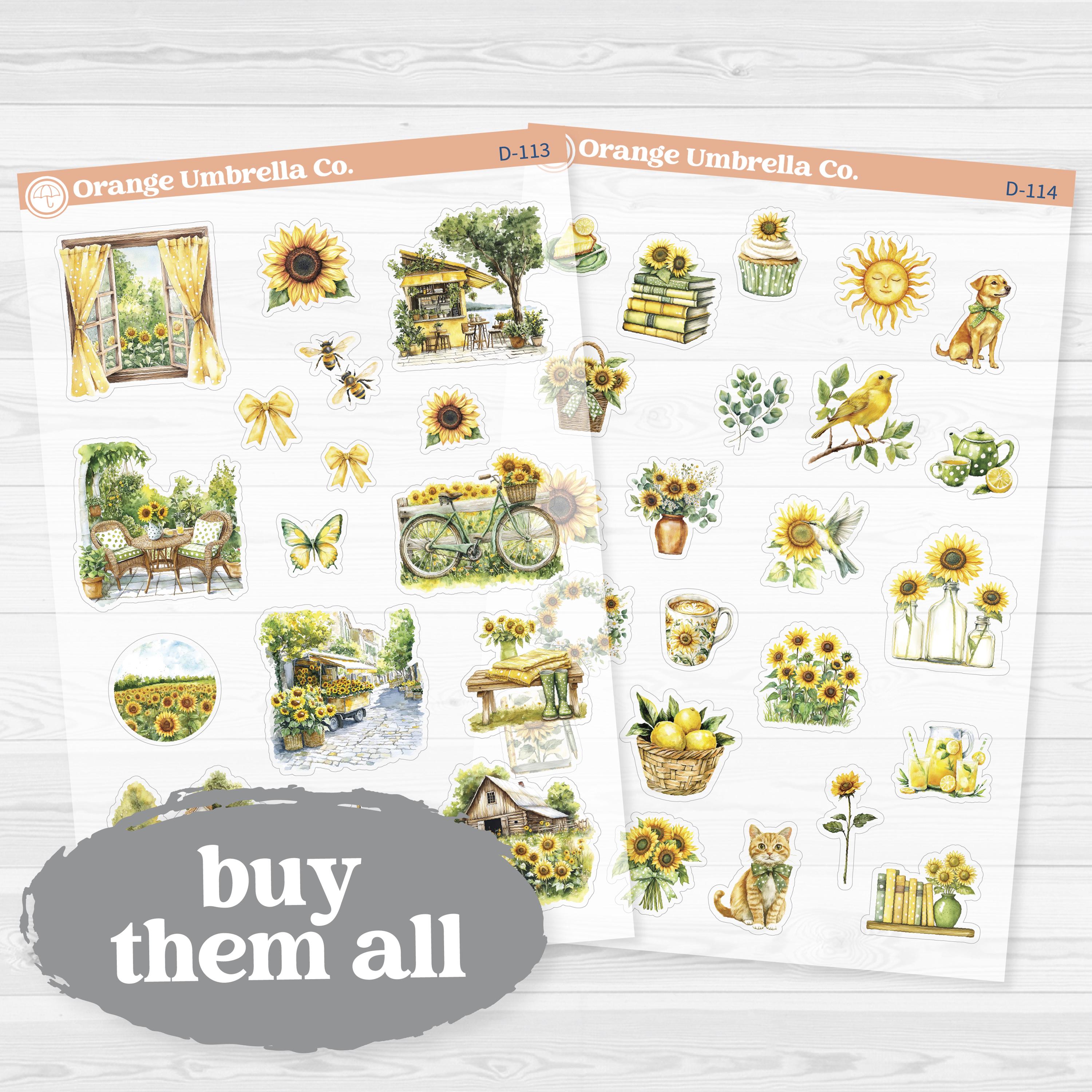 Sun Blooms Sunflower Clear Matte Decorative Stickers | Planner Stickers | D-113-114-CM