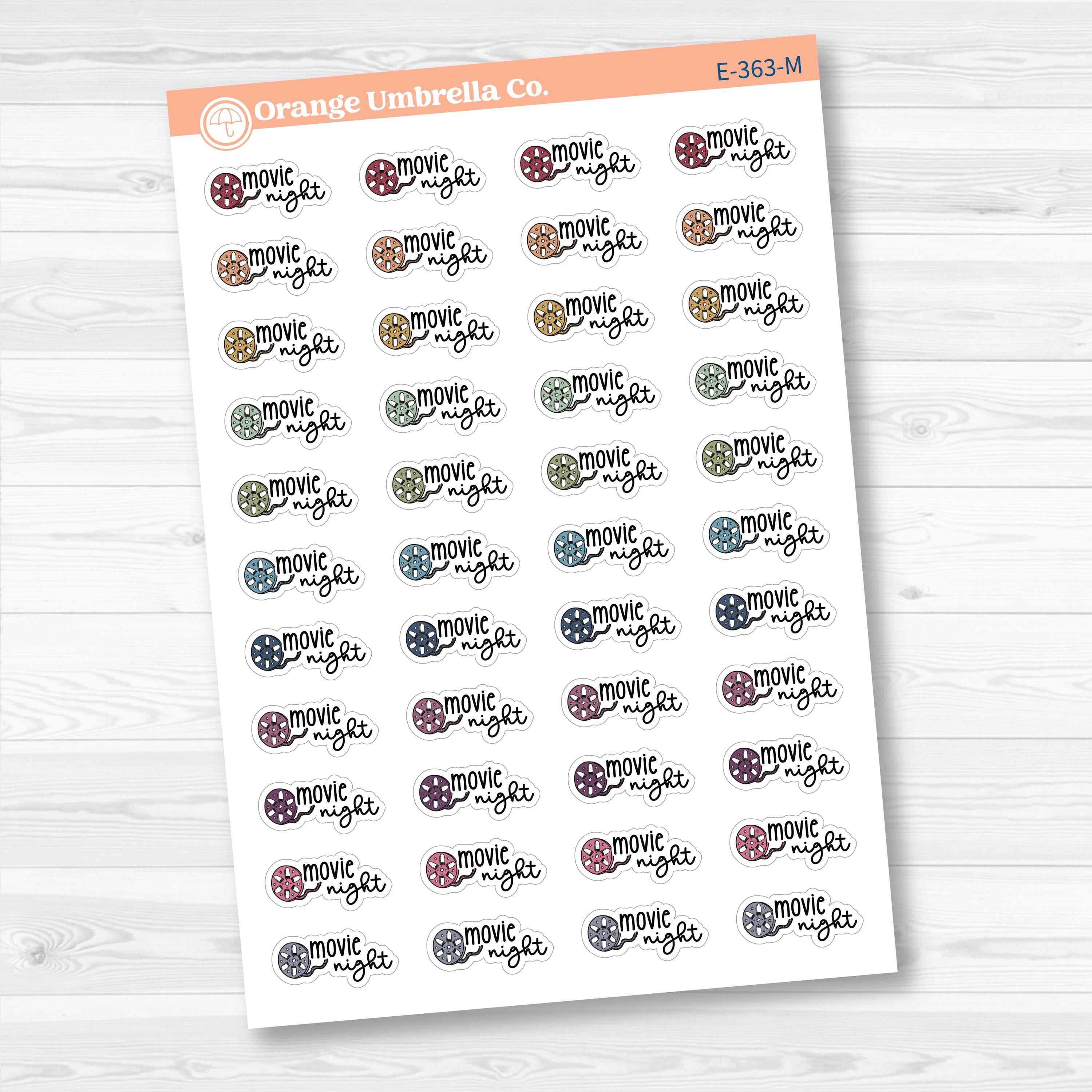 Movie Night Doodled Event Labels | Planner Stickers | E-363